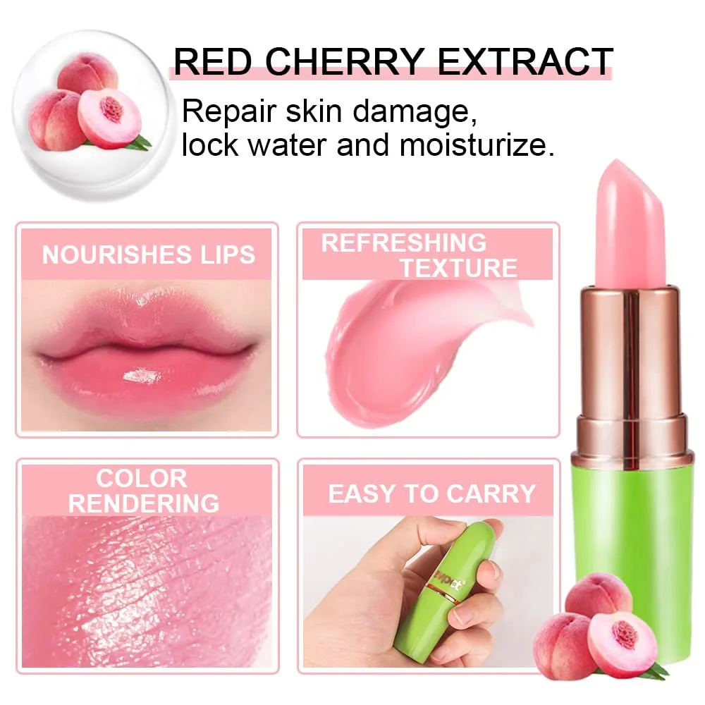 evpct 2Pcs Peach Tinted Lip Balms PH Lip Color Changing Lipstick Balm Stains Set Queen for Women Girls Korean Mood Color Change Light Pink Lipstick