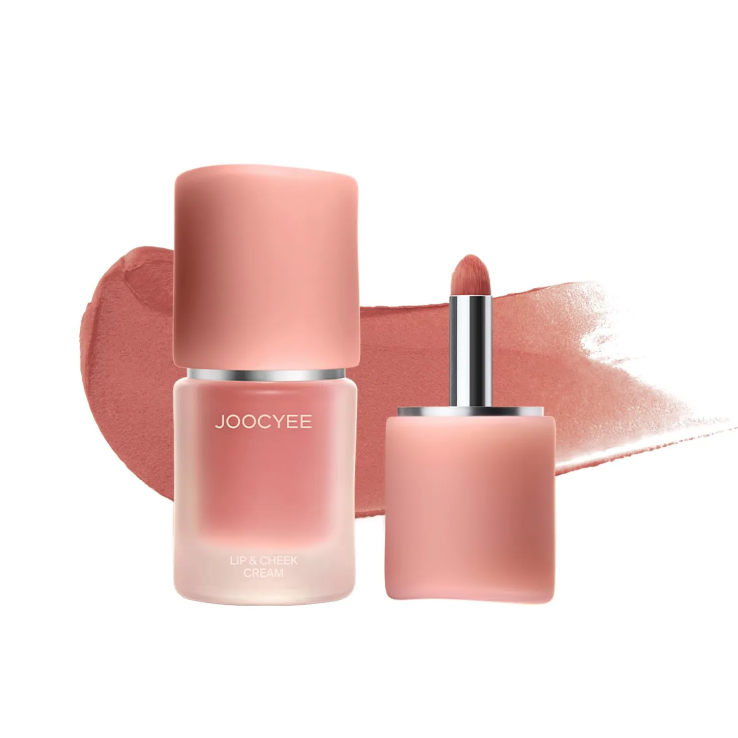 Joocyee Multi-Purpose Lip & Cheek Cream, Natural Matte Lip Clay with Precision Brush, Peony-Infused Hydrating Cream Blush, Smooth & Non-Sticky Finish - Nude Pink