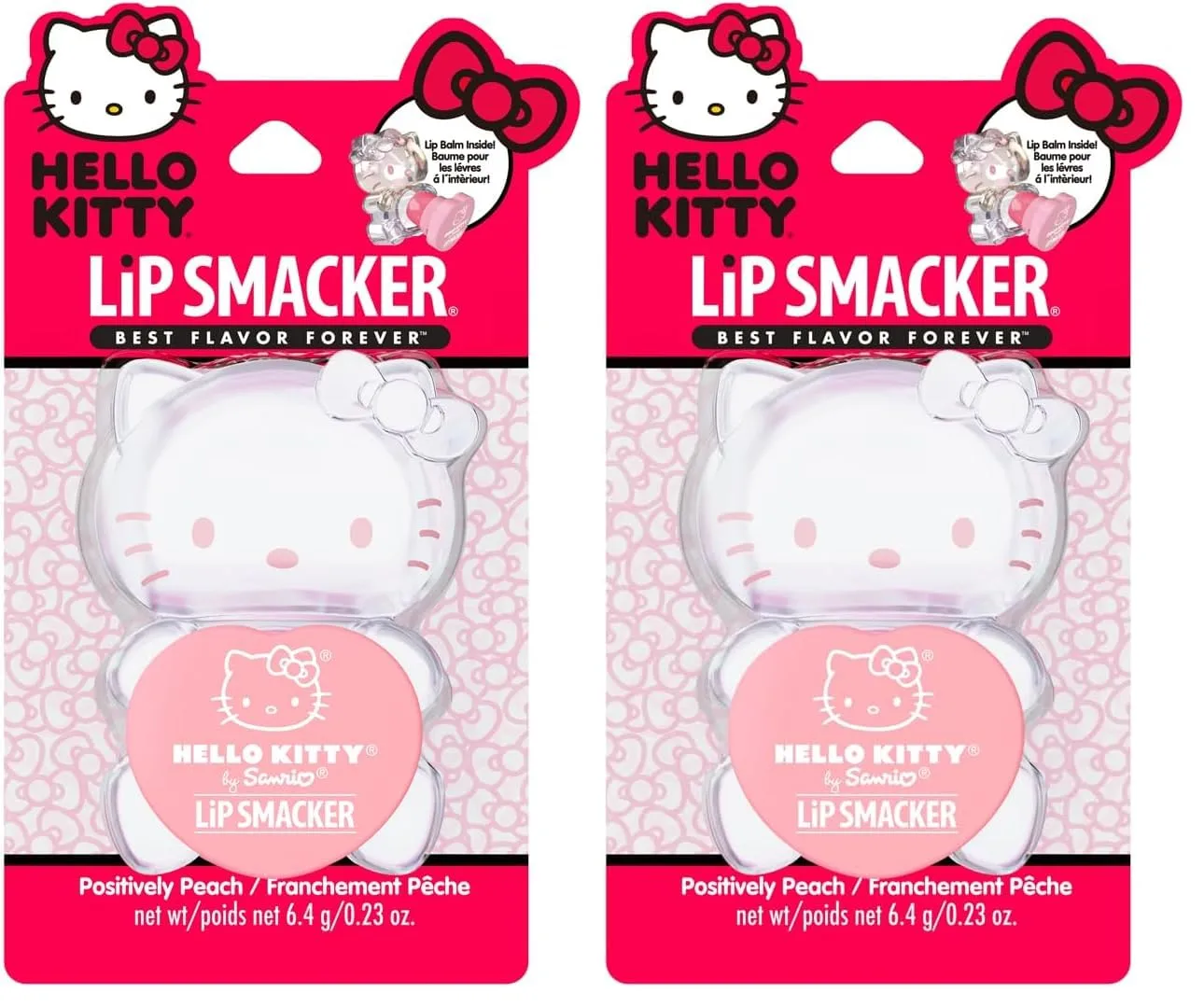Lip Smacker Hello Kitty Lip Balm,Peach Gummy Flavored Moisturizing,Smoothing Soft Shine,Hydrating & Protecting Fun Tasty Flavors,Cruelty-Free - Positively Peach,(Pack of 2)