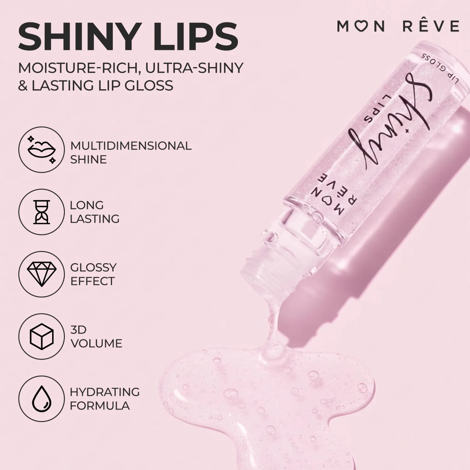 MON RÊVE Moisturizing Lip Gloss for Women – Ultra-Shiny 3D Hydrating Lip Gloss with Chamomile Oil, Non-Sticky Nourishing Formula for Long-Lasting Wear, 0.27 fl oz, 18 Shimmer Shades (11 PINK PARTY)