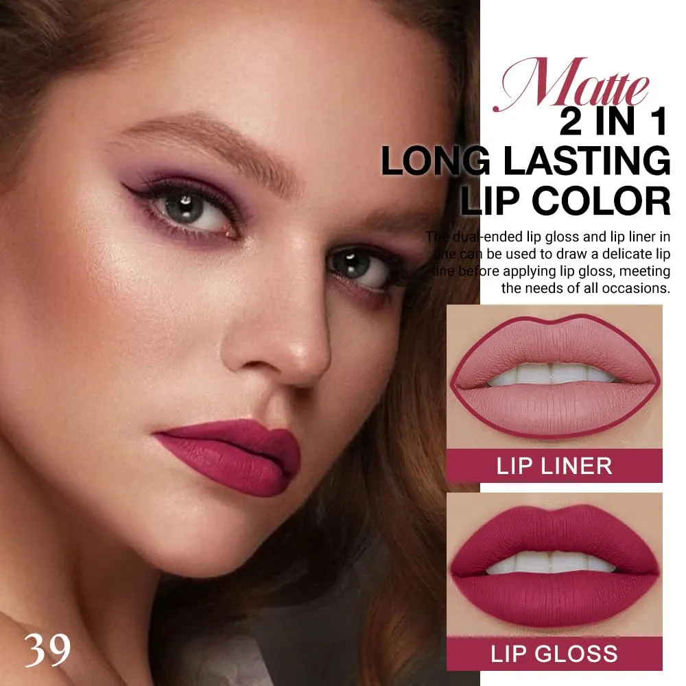 evpct 1Pcs Deep Cranberry Red Matte Lip Liner & Liquid Lipstick Stain Makeup Set for Women, Red Lip Liner Stain Long Lasting Waterproof Smudge Proof, Longwear Lips Stick Makeup 24 hours originale, 39