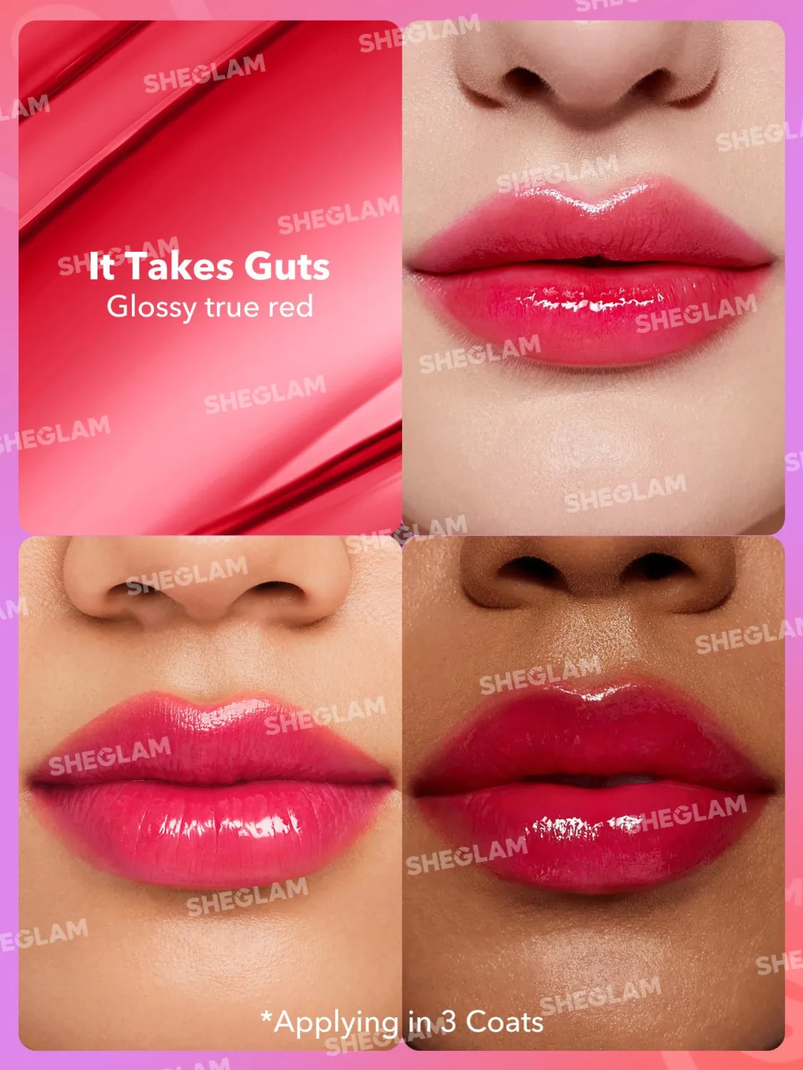 SHEGLAM Mirror Kiss High-Shine Lipstick Silky Jelly Texture Hydrated&Smooth Lip Gloss-It Takes Guts