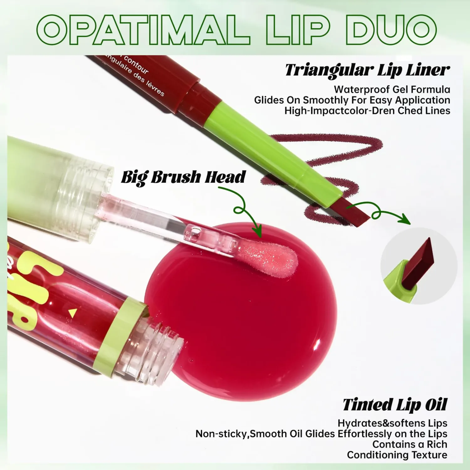 Noerrors 6pcs Hydrating Tinted Lip Oil + Lip Liner Pencil Combo Sets, Moisturizing Lip Kit with Lip Liner and Big Brush Head Gloss for Women, Plumping Smooth Lip Care Long-Lasting Liquid Lipstick Pack
