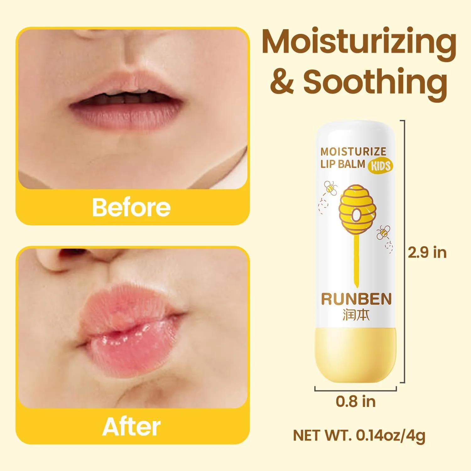 RUNBEN Kids Lip Balm Moisturizing Baby Lip Balm Gentle & Safe Lip Care for Toddler Chapped Lips, Birthday Christmas Gift for Family (0.14 oz)