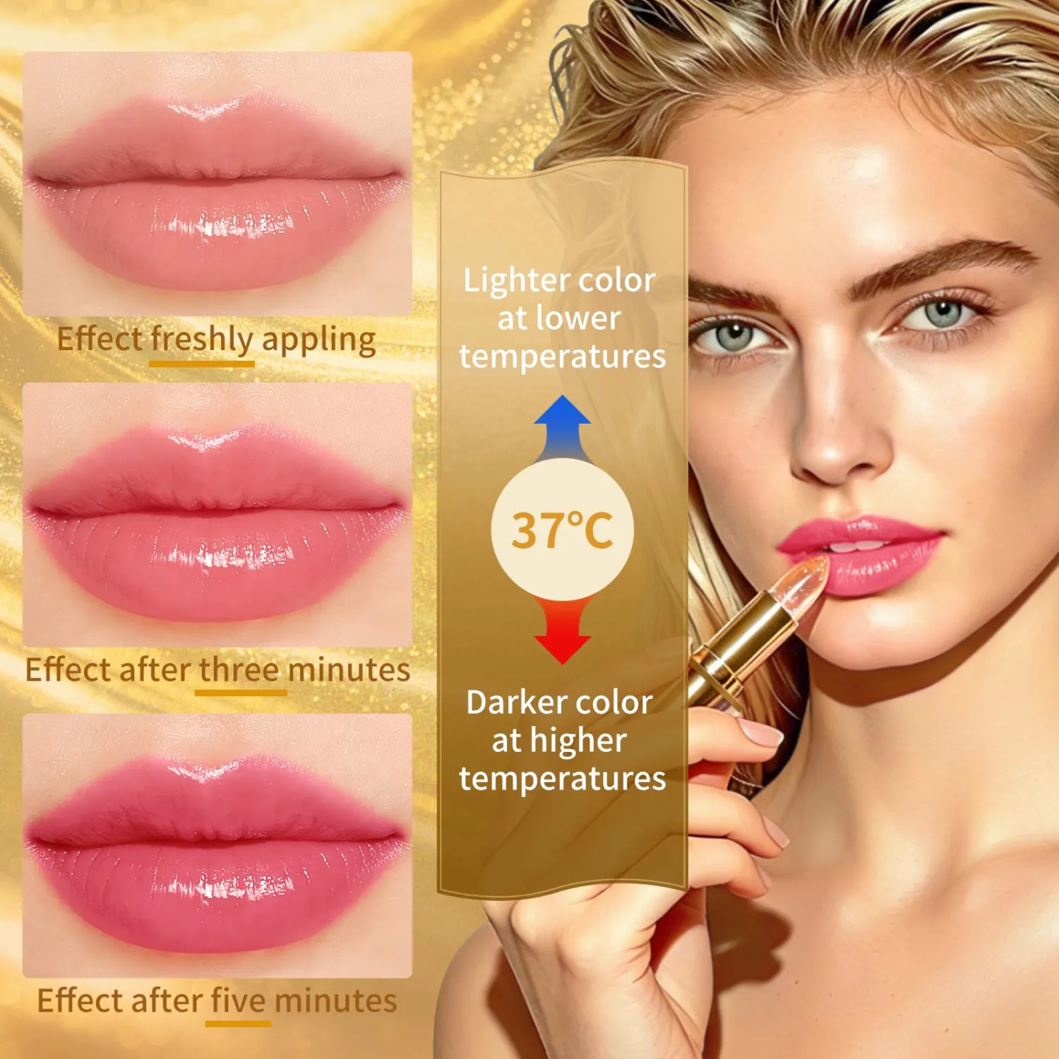 Clear Color Changing Lipstick,Temperature Ph Color Changing Lipstick Tinted Lip Balm, Moisturizing, Long Lasting, Magic Color Change Transferproof Lip Gloss (Silver Leaf) (PINK)
