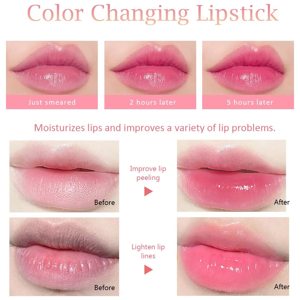 BINGBRUSH Peach Color Changing Lipstick,Moisturizer Long Lasting Lip Care Lip Balm Magic Lip Gloss Lip Tint Stain Gloss Set for Women (3 pcs Peach + Strawberry +Grape Lipstick)