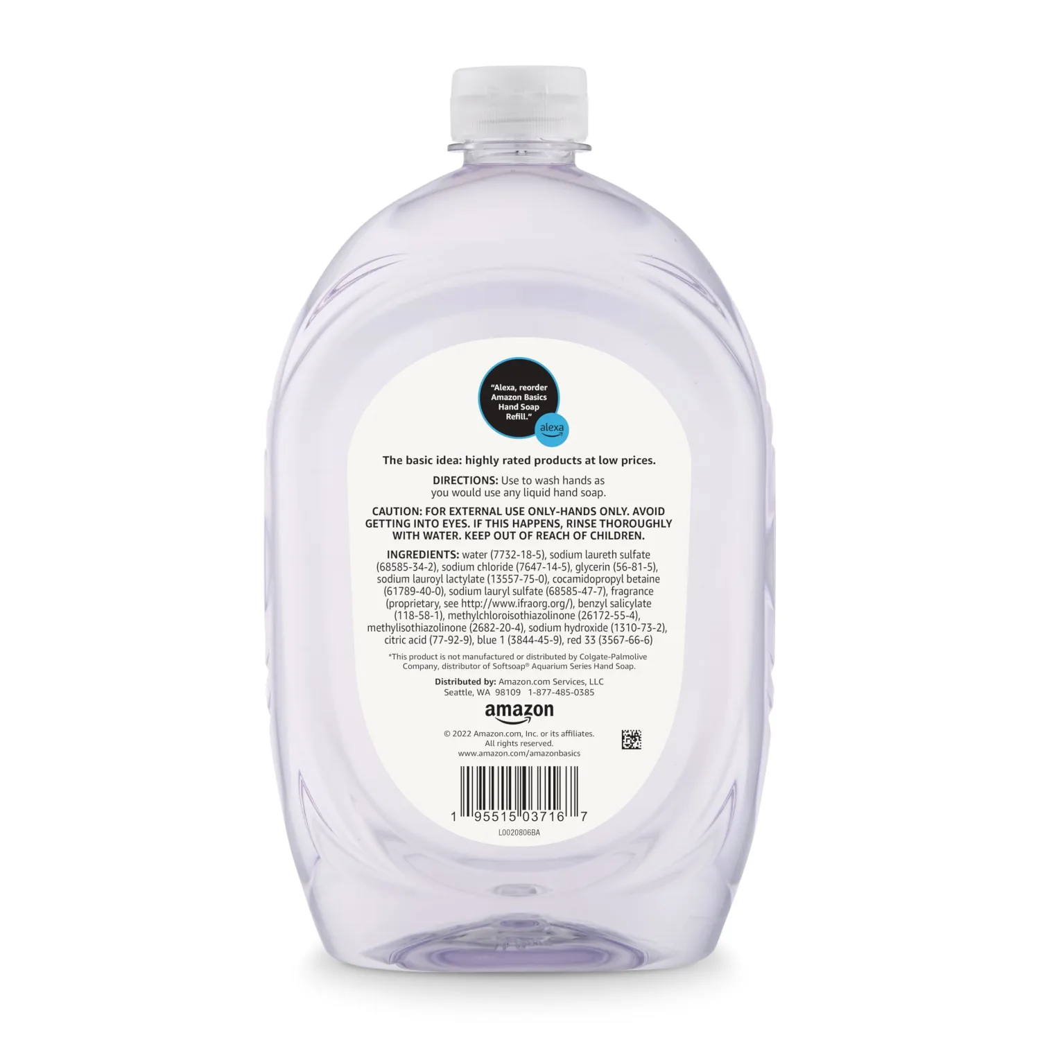 Amazon Basics Gentle & Mild Clear Liquid Hand Soap Refill, Triclosan-Free, Dermatologist-Tested, pH Balanced, Cruelty-Free, 50 Fluid Ounces, 1-Pack (Previously Solimo)
