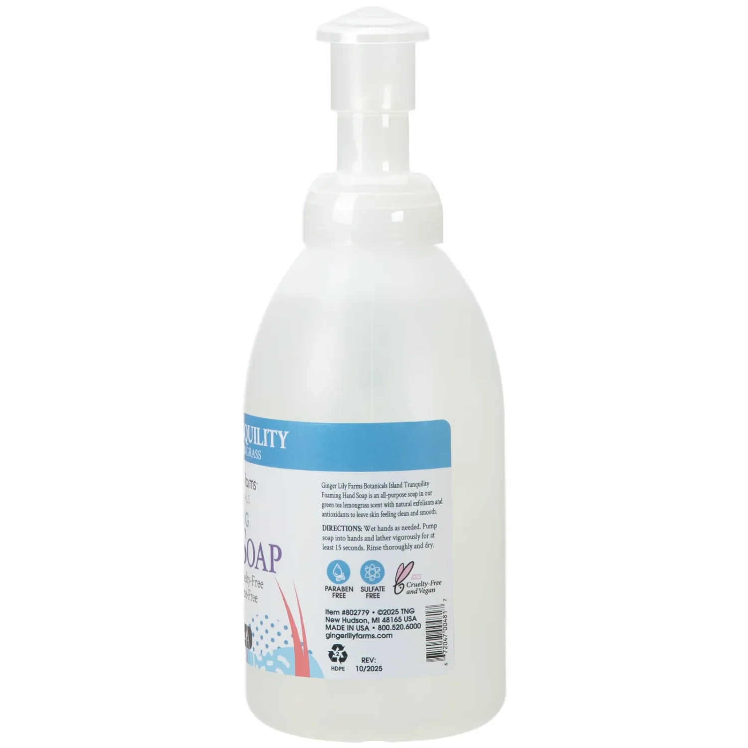 Ginger Lily Farms Botanicals All-Purpose Foaming Hand Soap Refill, Island Tranquility, 100% Vegan & Cruelty-Free, Green Tea Lemongrass Scent, 20 Fl Oz (Pack of 1)