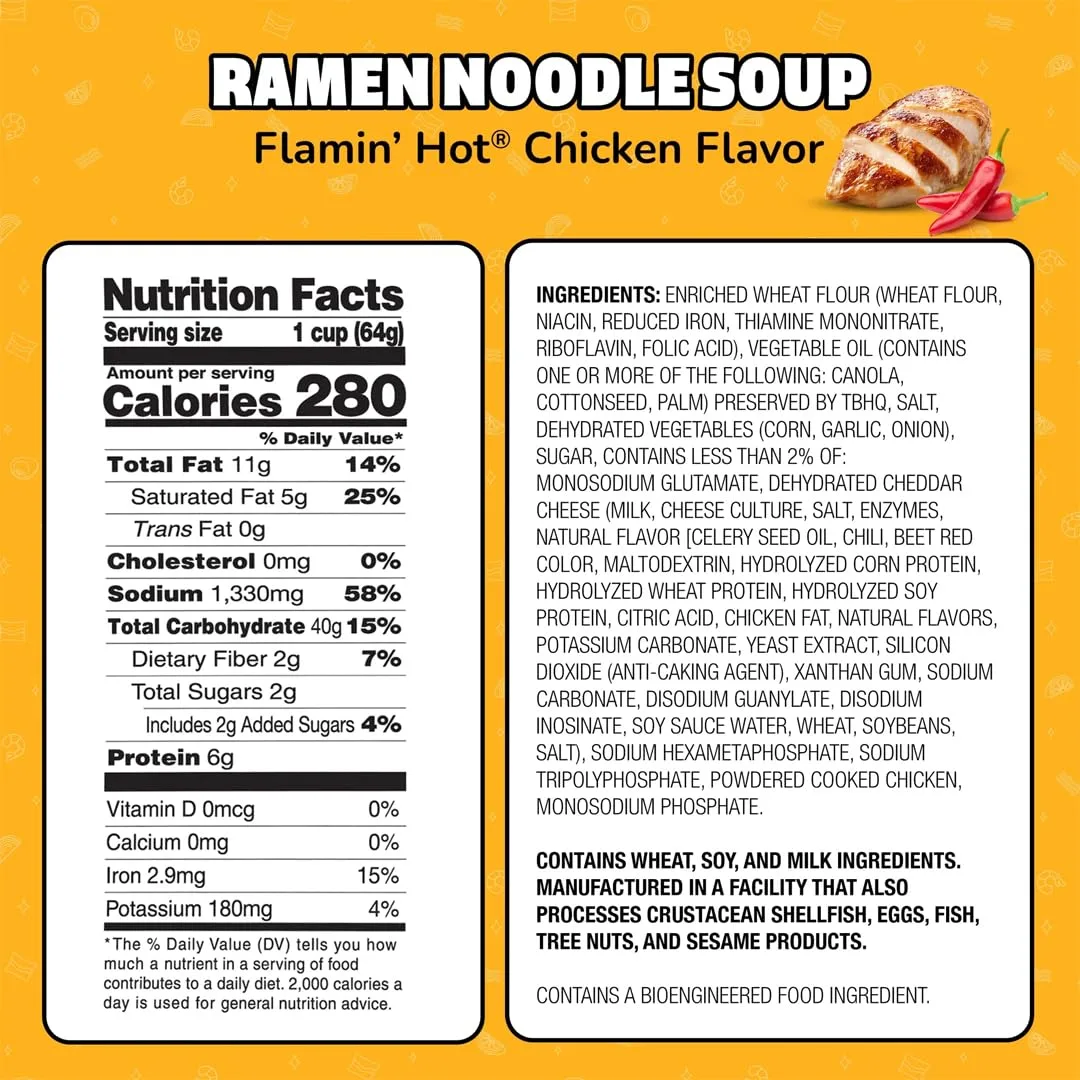 Maruchan Instant Lunch Ramen Noodles, Flamin' Hot Chicken Flavor – Japanese-Style Instant Noodle Soup, Easy Meal Ready in 3 Minutes – 2.25 Oz. (12 Pack)