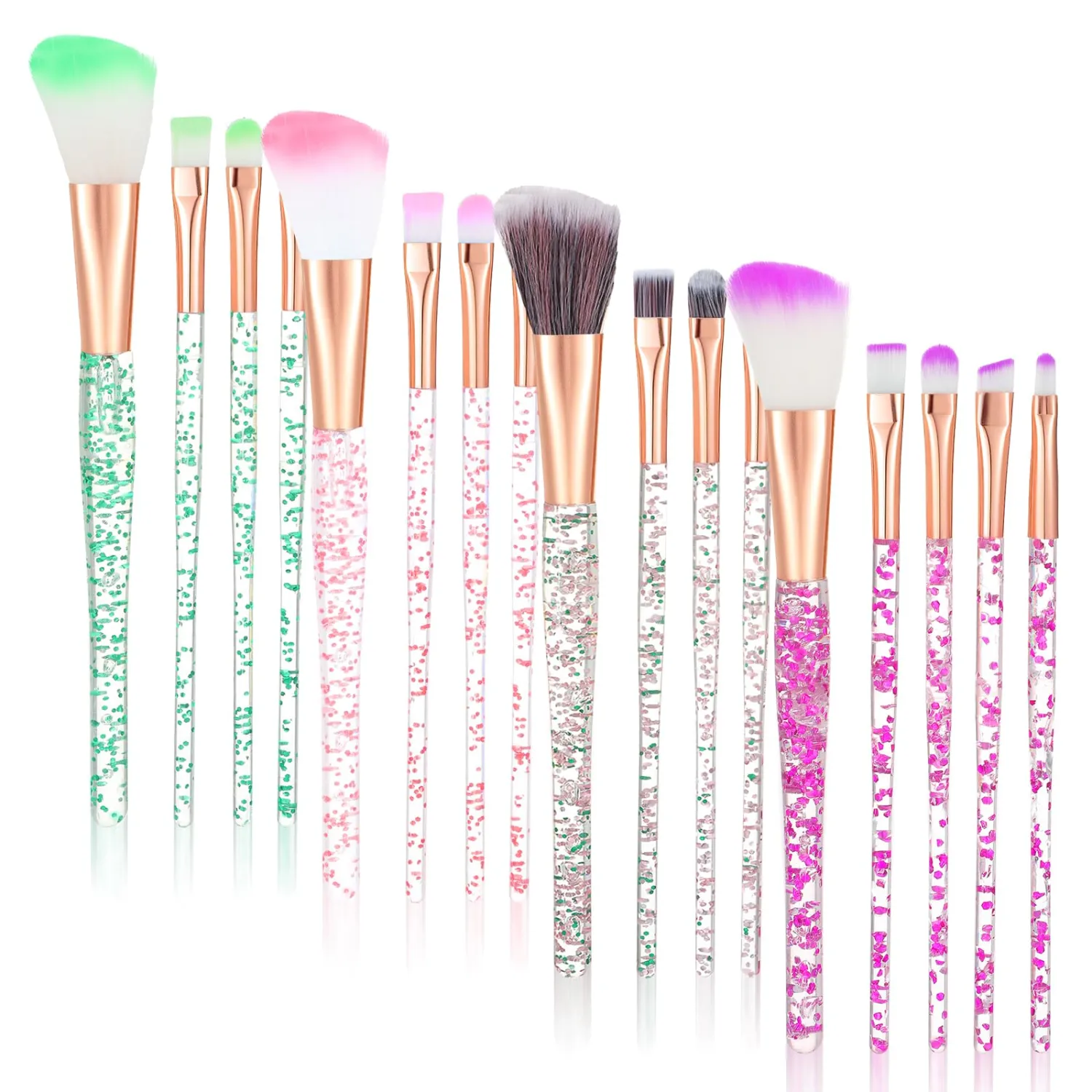 20 Pcs Cute Make up Brushes Glitter Crystal Makeup Brush Bling Professional Foundation Concealer Eye Shadow Eyeliner Blush Lip Face Cosmetics Blending Synthetic Brushes Tools for Women Girls