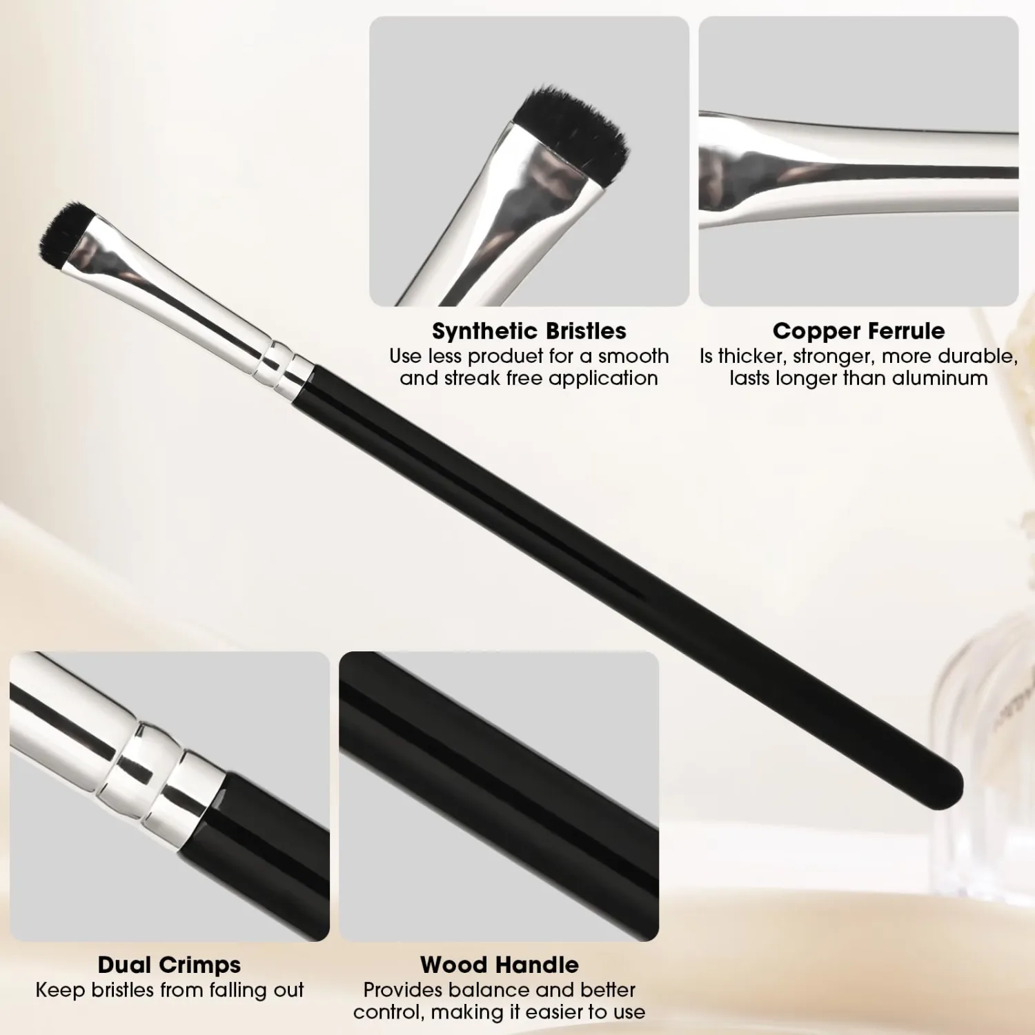 UltraShort Eyeshadow Smudge Brush, Makeup Brush High-End for Creasing & Cat Eye Makeup (E303)
