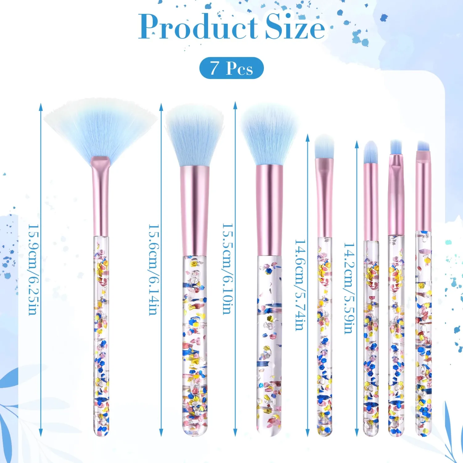 7 Pcs Makeup Brushes for Women, Cute Pink Makeup Brushes Crystal Sparkles Fan Blush Foundation Powder Lip Highlight Eye Shadow Eyebrow Brush Set With Sequins Handle Professional for Girl(Blue)