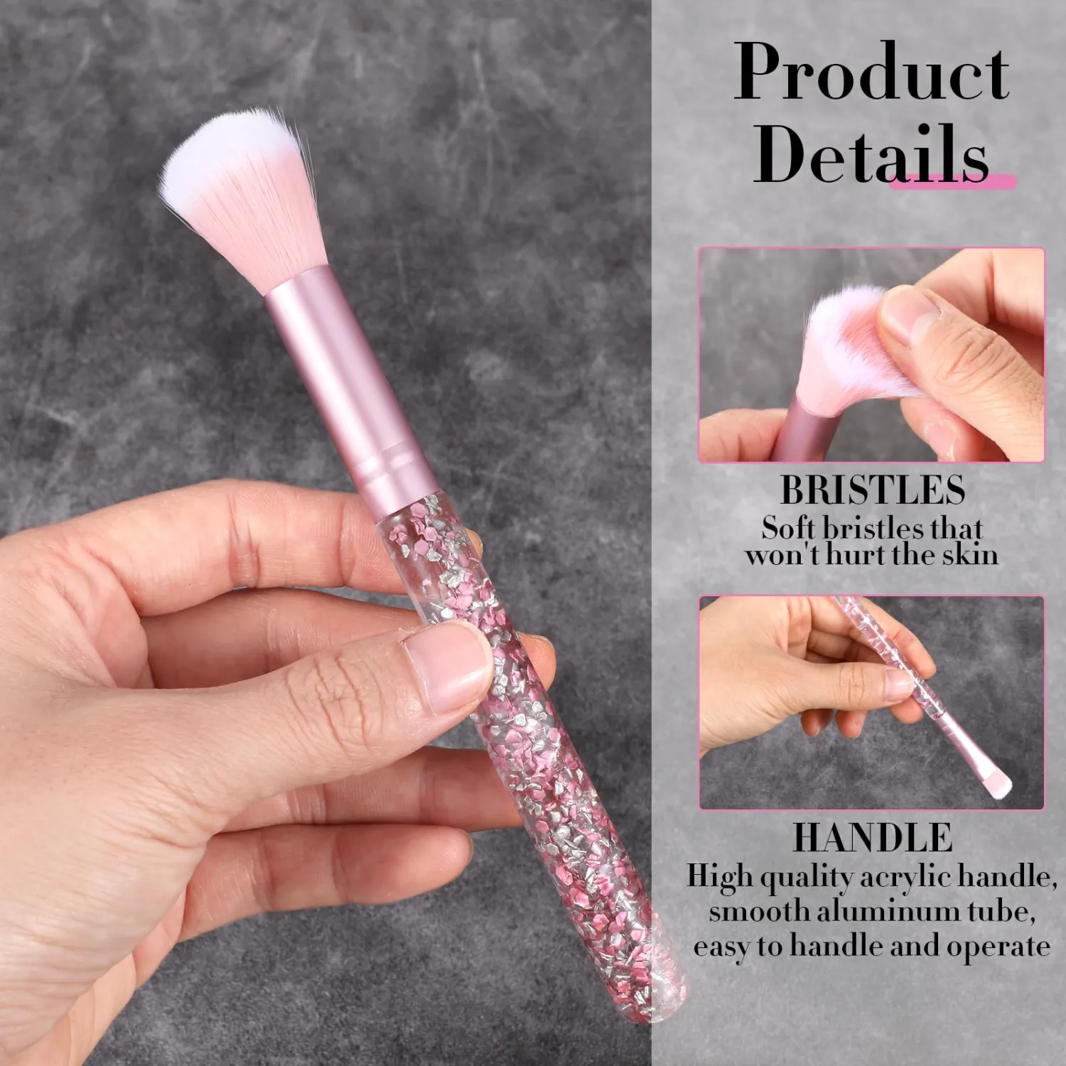 7 Pcs Makeup Brushes for Women, Cute Pink Makeup Brushes Crystal Sparkles Fan Blush Foundation Powder Lip Highlight Eye Shadow Eyebrow Brush Set With Sequins Handle Professional for Girl(Pink)