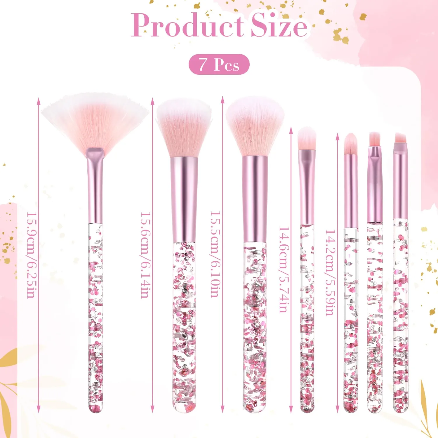 7 Pcs Makeup Brushes for Women, Cute Pink Makeup Brushes Crystal Sparkles Fan Blush Foundation Powder Lip Highlight Eye Shadow Eyebrow Brush Set With Sequins Handle Professional for Girl(Pink)