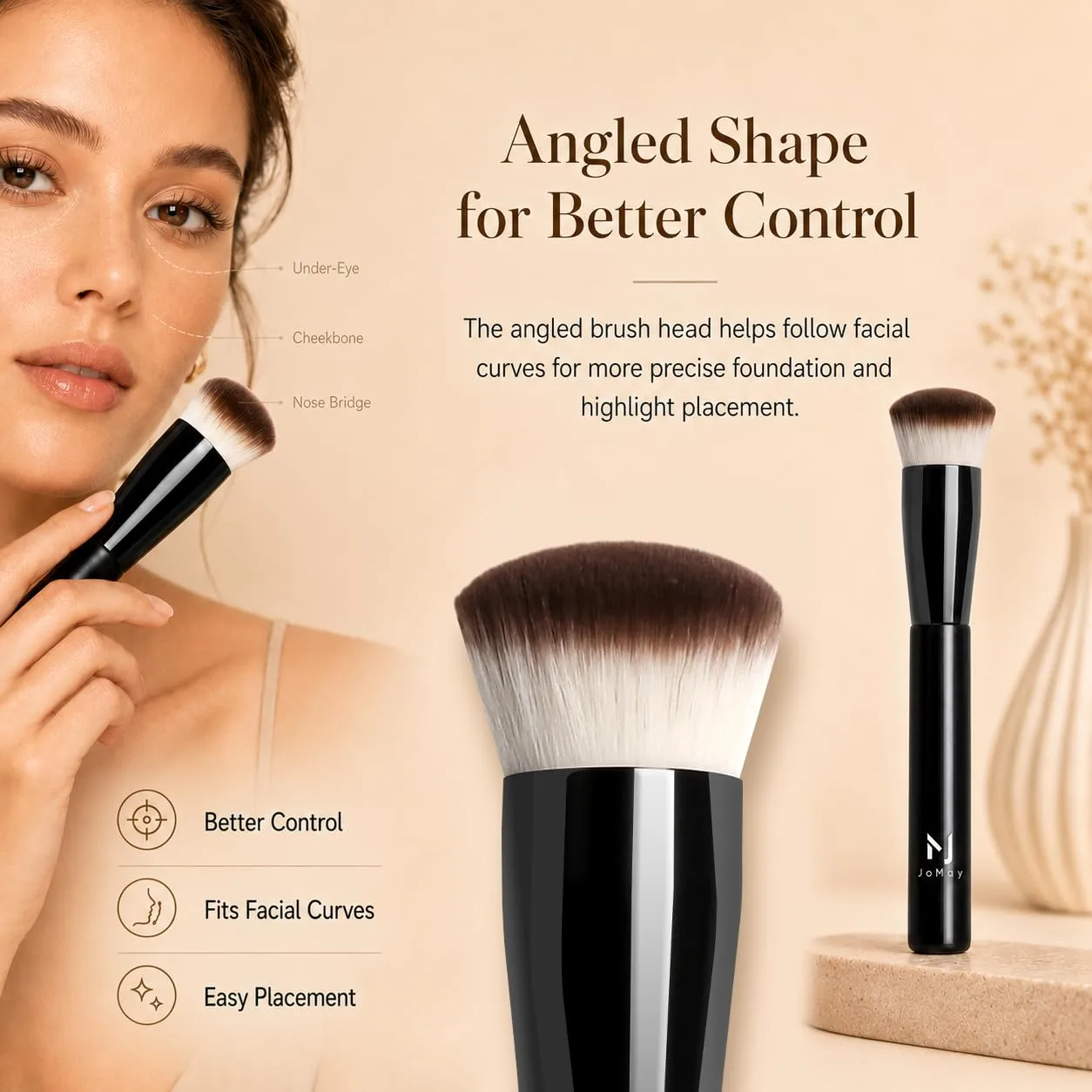 Professional Foundation Brush Set for Liquid Makeup - 0.06mm Ultra-Fine Bristles | Contour Brush for highlights Blending Angled Shape | No Shedding & Easy Clean | Kabuki Makeup Brushes
