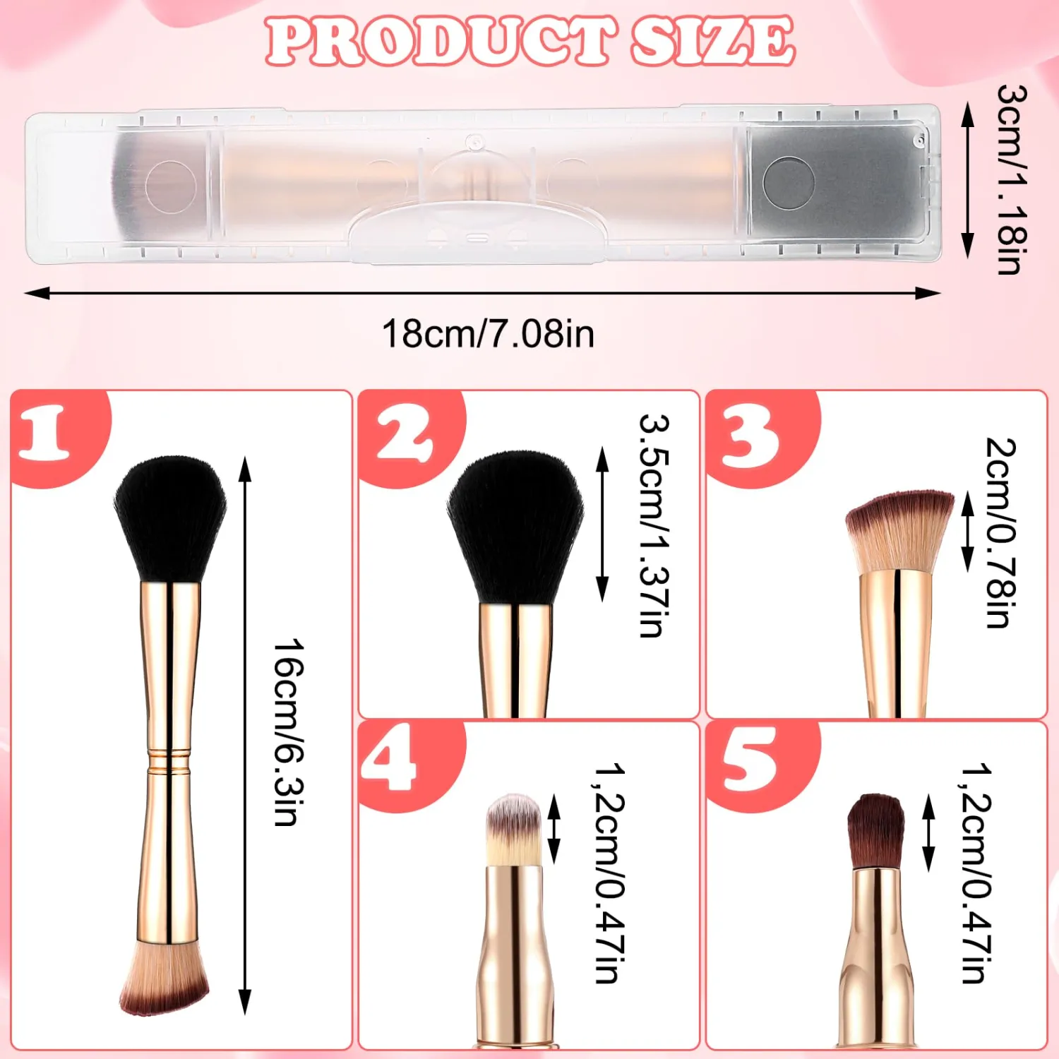 Travel Makeup Brush Set 4 In 1 Makeup Brush With Case Dual Ended Mini Travel Size Makeup Brushes Foundation/Blush Brush Eyeshadow Brush Concealer Brush for Cosmetic Make Up (Gold)