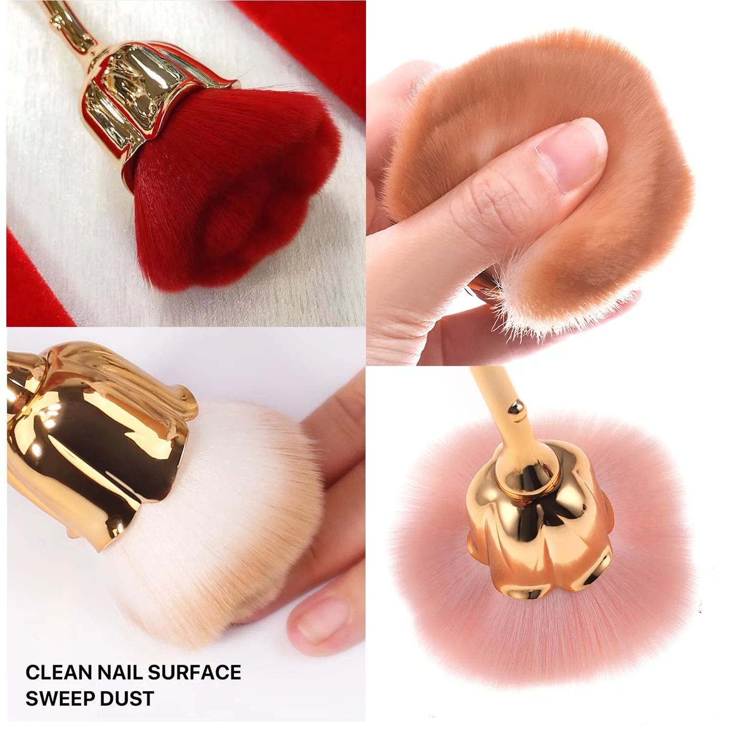 2-Piece Rose Makeup Brush Set - Super Large Face Blush & Powder Brushes - Kabuki Brushes for Cosmetic & Nail Dust - Gold Brown/Gold Red