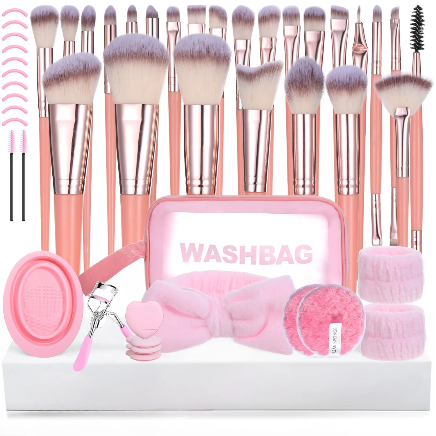 65 Pcs Makeup Brushes Set, Professional Foundation Brush Kit with Travel Case, Eye Shadow and Face Blending Brushes for Women, Complete Cosmetic Makeup Tools(Pink)