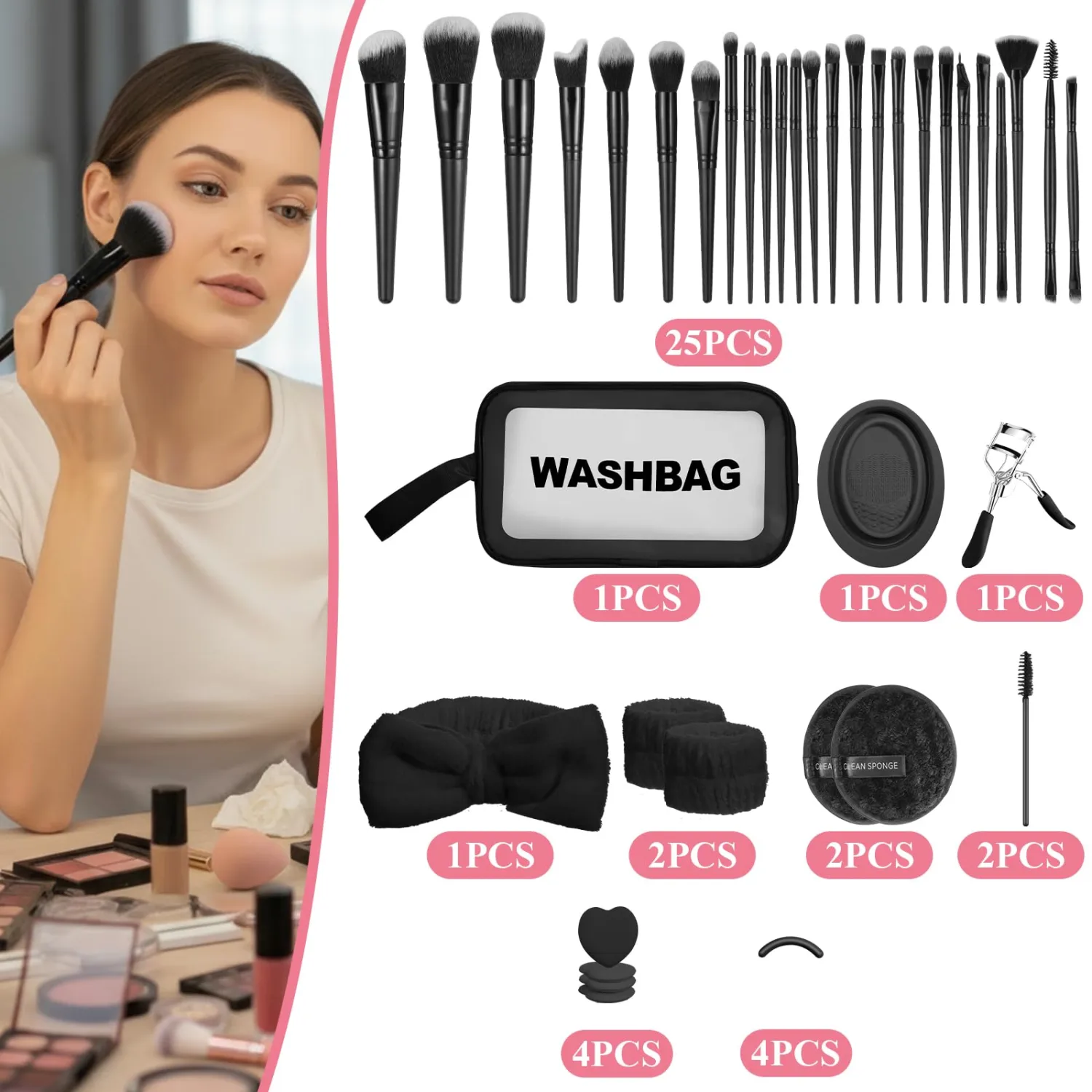 65Pcs Makeup Brushes Set, Professional Makeup Kit with Case, Foundation Brush Eyeshadow Brush Face Powder Brush Blending Sponge, Makeup Tool Set for Women, Complete Makeup Artist Kit(Black)