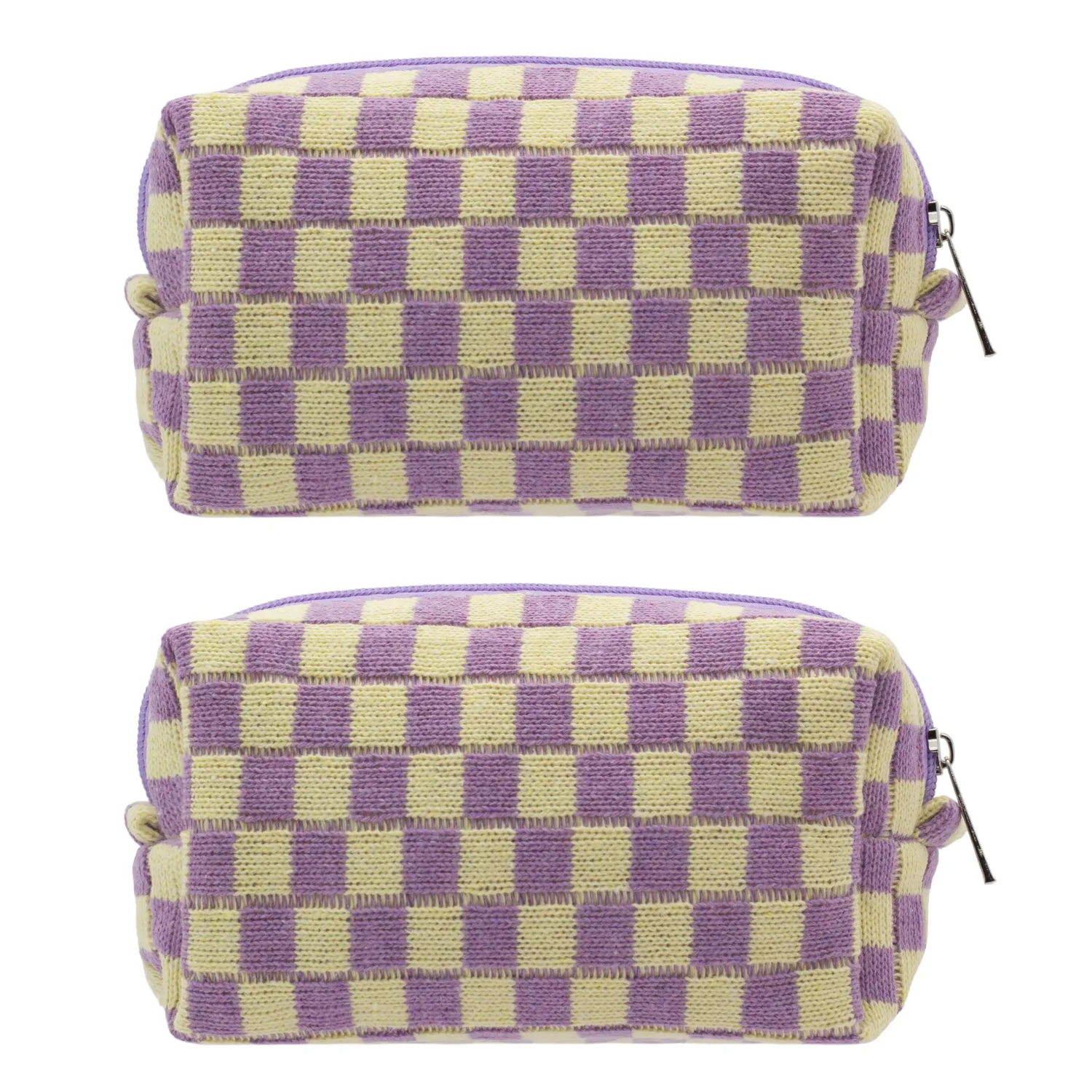 PAZIMIIK Checkered Makeup Bag for Purse Portable Zipper Make Up Pouch Small Cosmetic Case for Travel Accessories (2PCS Purple)