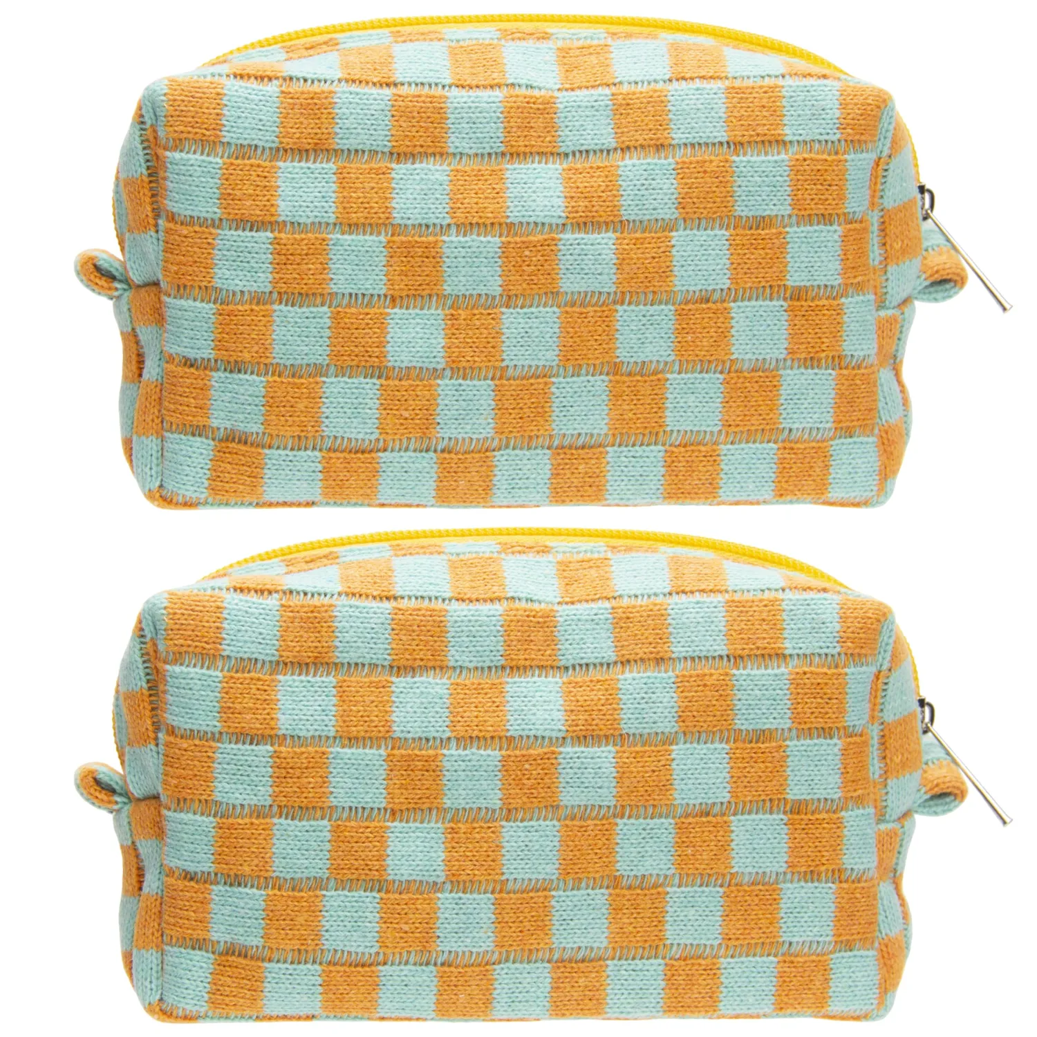 PAZIMIIK 2PCS Checkered Makeup Bag for Purse Portable Zipper Make Up Pouch Small Cosmetic Case for Travel Accessories Orange Green