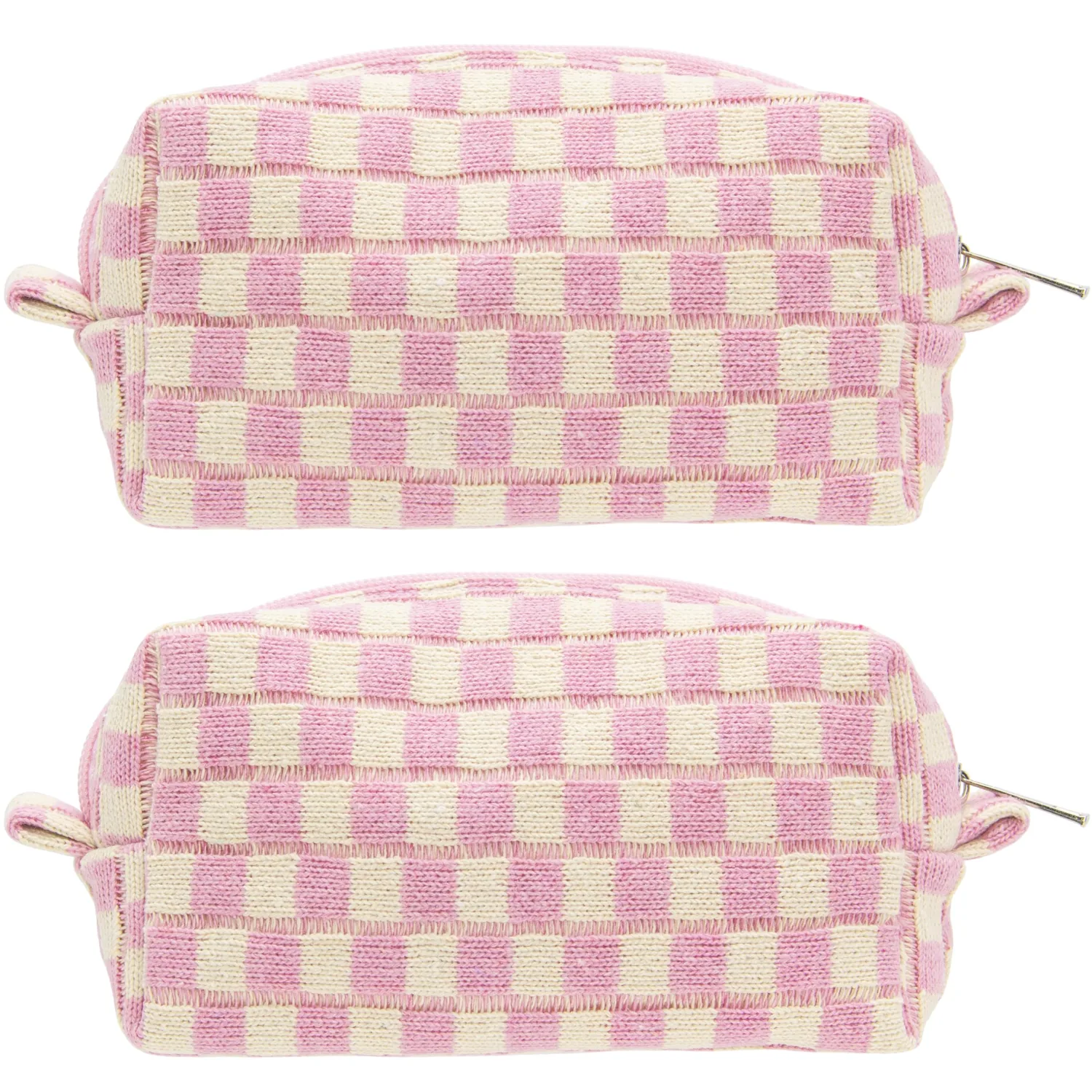 PAZIMIIK 2PCS Checkered Makeup Bag for Purse Portable Zipper Make Up Pouch Small Cosmetic Case for Travel Accessories Pink Beige