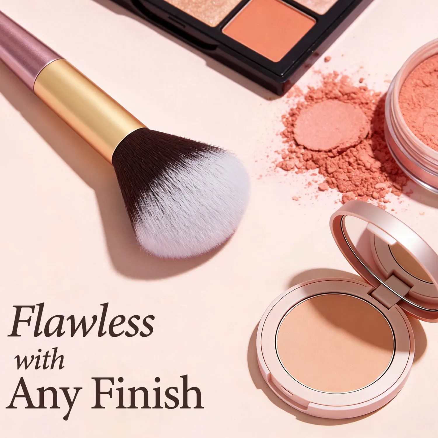 Premium Blush Brush - Dual-Fiber Soft Powder Brush for Setting Powder, Bronzer & Highlighter - Rose Gold Makeup Brush with Weighted Handle, Professional Grade, 7.09 inch (1 Piece)