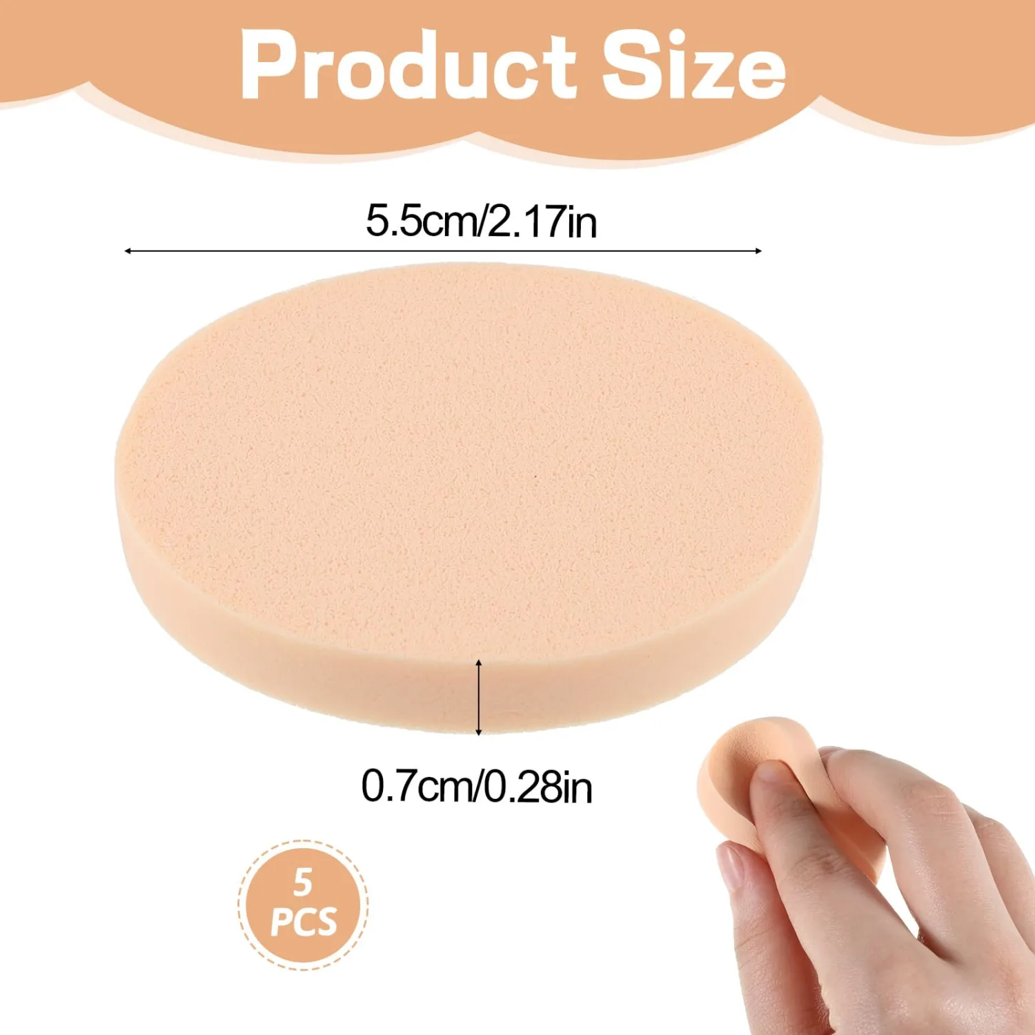 5 PCS Nude Round Makeup Sponge, 2.17 in Flat Makeup Sponges for Foundation, Smooth Cosmetic Foundation Sponge, Beauty Powders Cushion Puff for Women Lady Professional Make Up