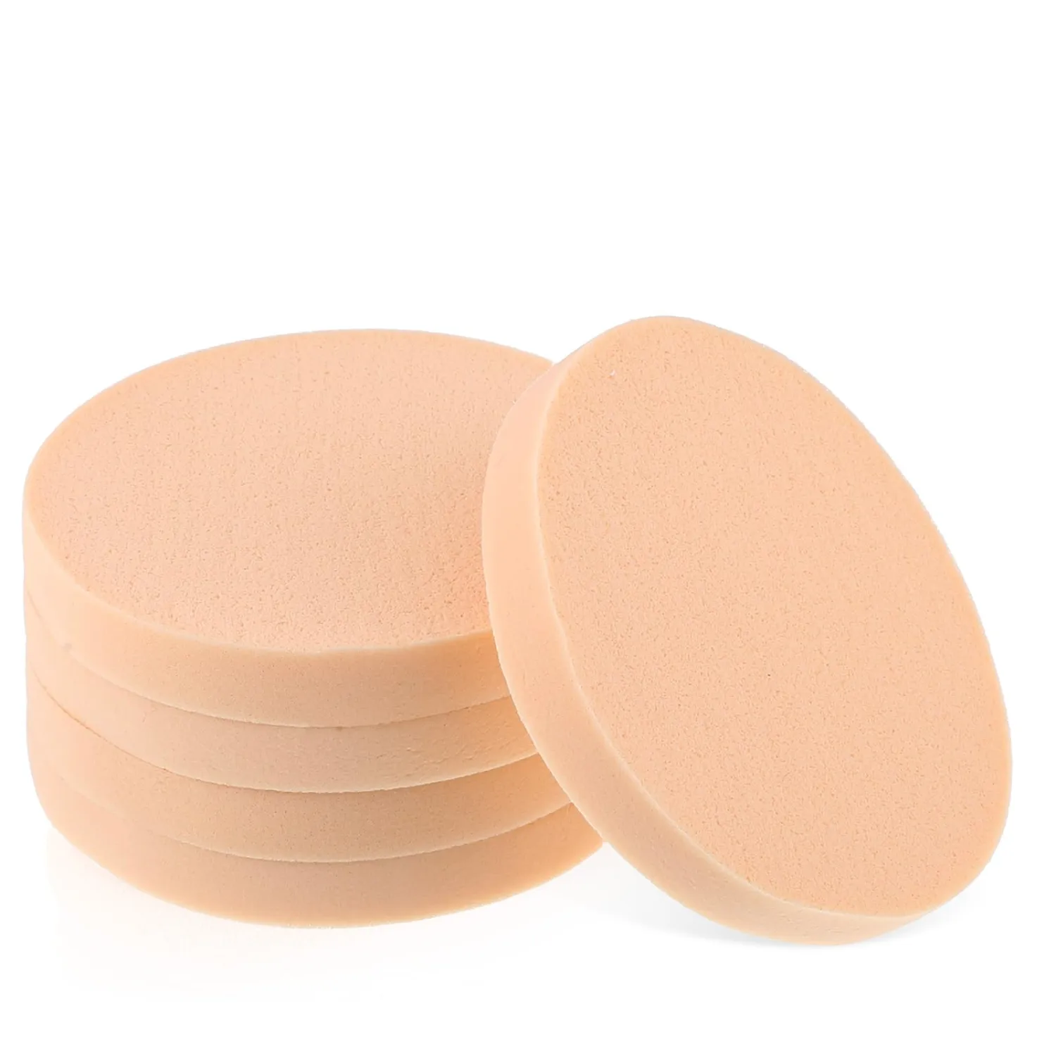 5 PCS Nude Round Makeup Sponge, 2.17 in Flat Makeup Sponges for Foundation, Smooth Cosmetic Foundation Sponge, Beauty Powders Cushion Puff for Women Lady Professional Make Up