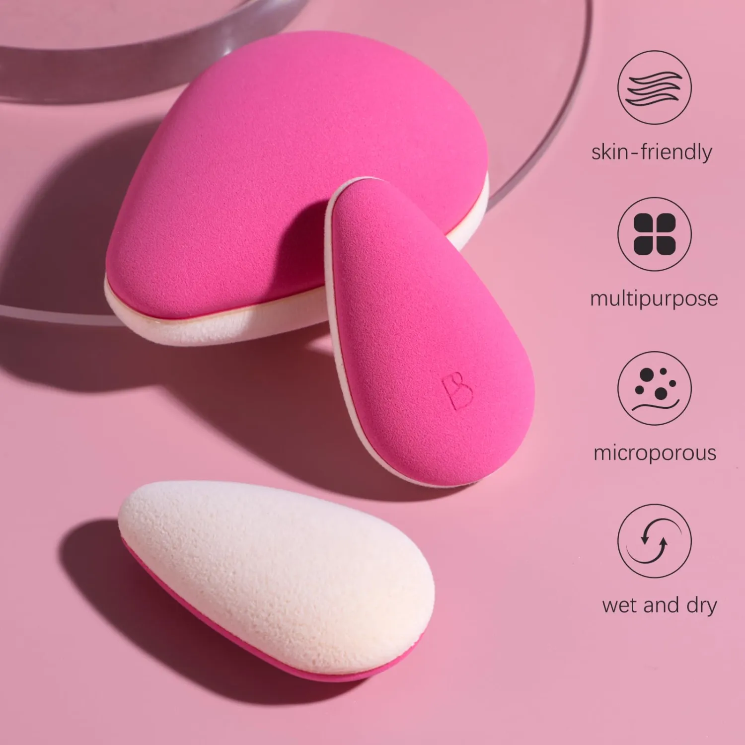 BS-MALL Dual-purpose Powder Puff & Makeup Sponge – Premium Makeup Sponge Set For Foundation, Loose Powder – Travel-friendly, Multi-purpose Portable Travel (Hot Pink Dual-purpose Powder Puff)