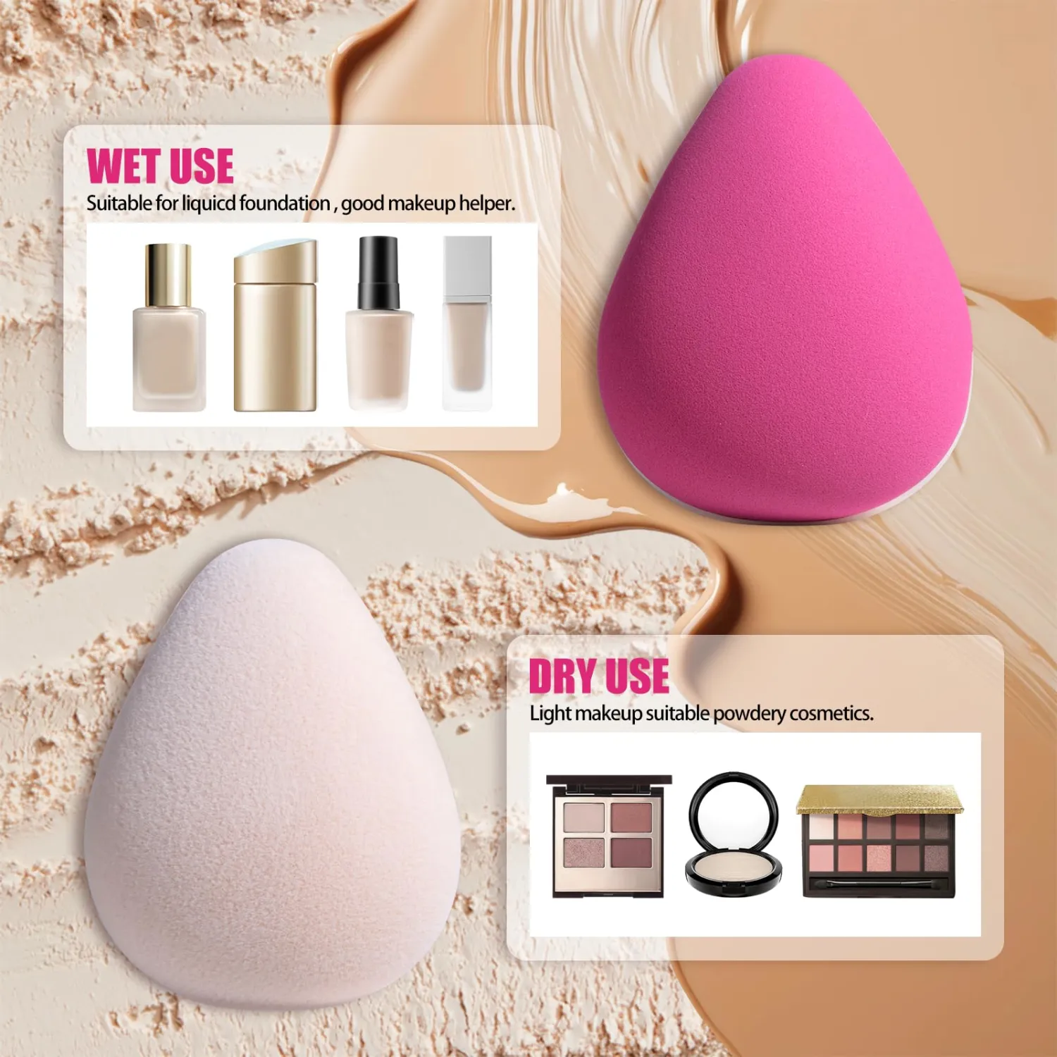BS-MALL Dual-purpose Powder Puff & Makeup Sponge – Premium Makeup Sponge Set For Foundation, Loose Powder – Travel-friendly, Multi-purpose Portable Travel (Hot Pink Dual-purpose Powder Puff)