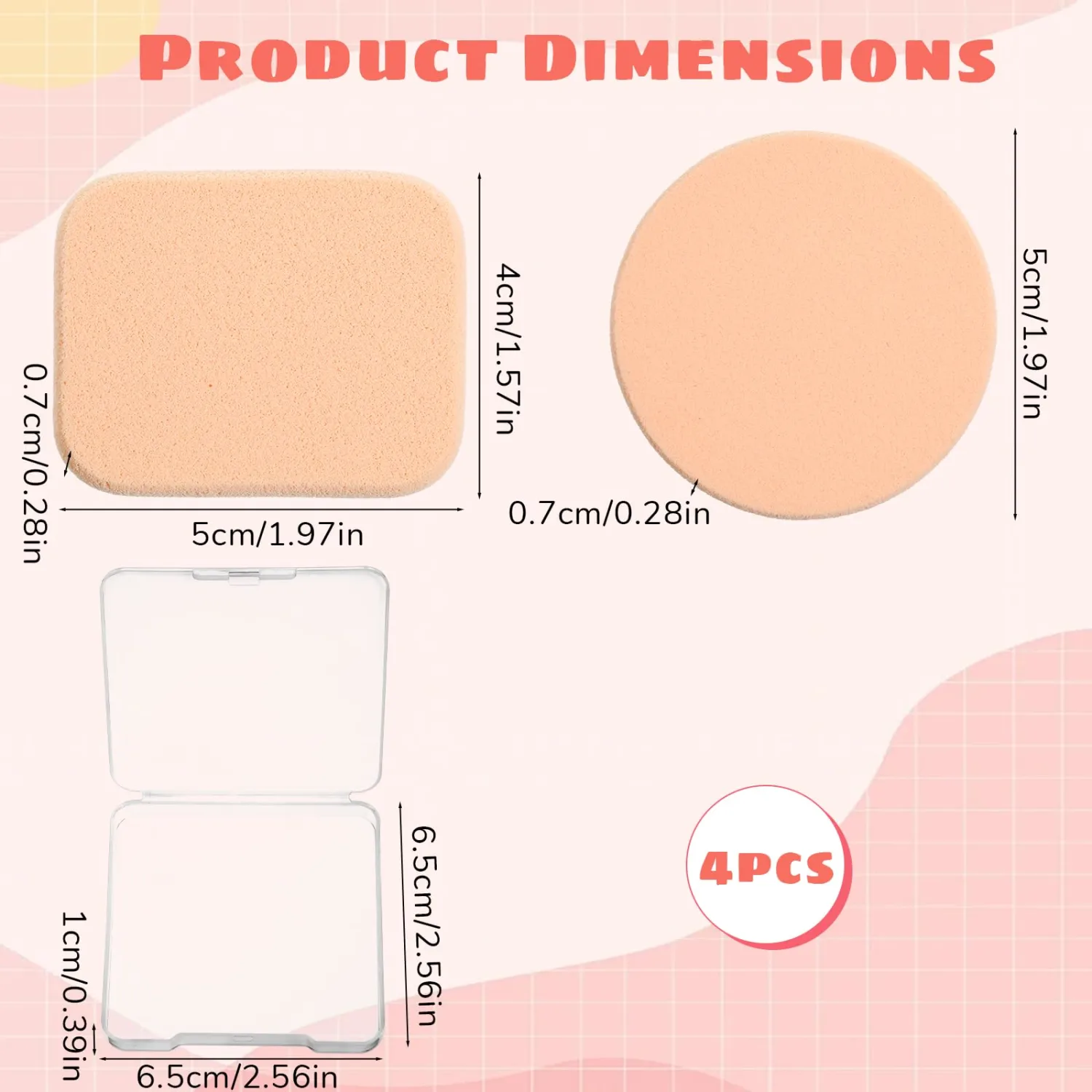 4pcs Round Makeup Sponges for Foundation with 2 Travel Cases Powders Puff Cosmetic Sponge Foundation Powders Makeup Cosmetic Sponge Pad Square Foam Pad for Liquid Foundations Cream Concealer