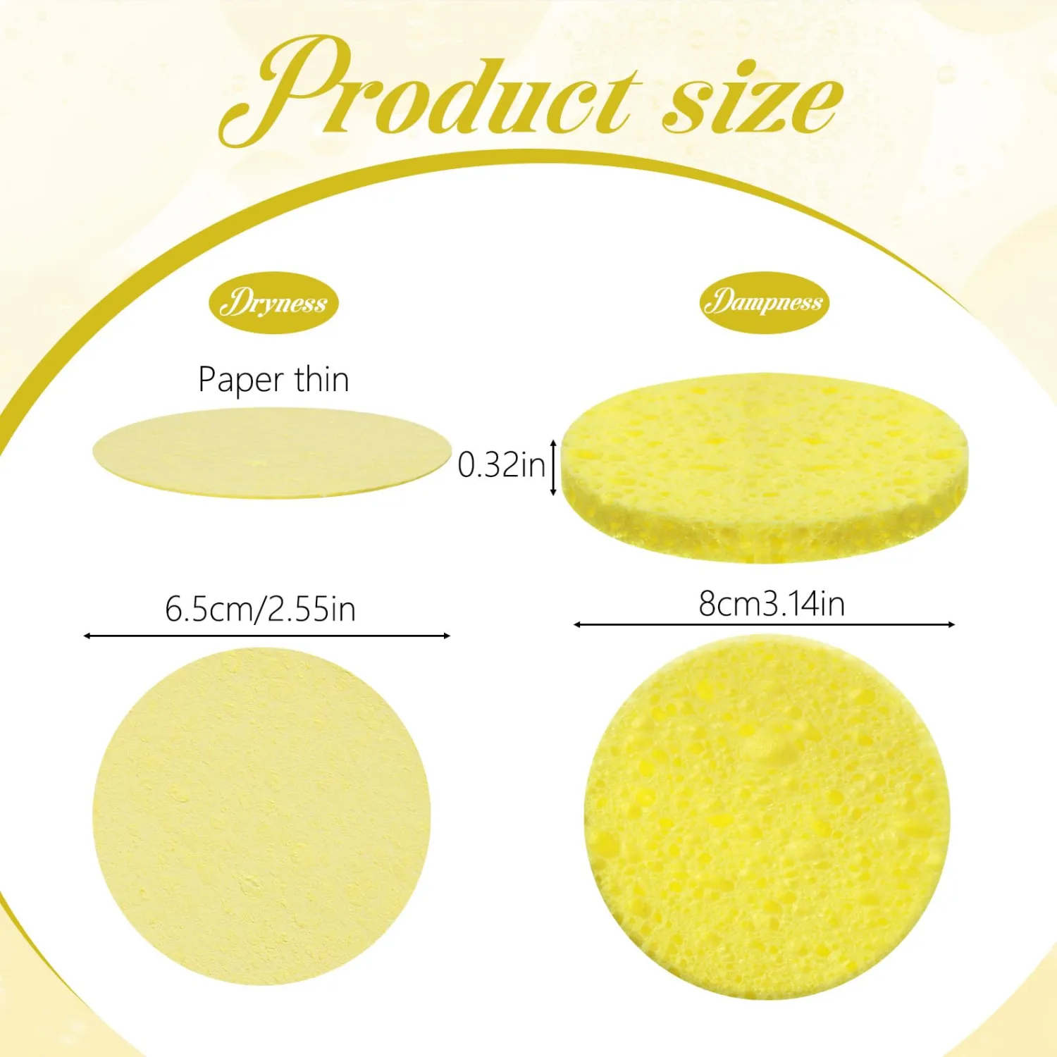 20-Count Compressed Facial Sponges Cosmetic Make Up Sponges Spa Sponge for Daily Cleansing Gentle Exfoliating Makeup Removal (Yellow)