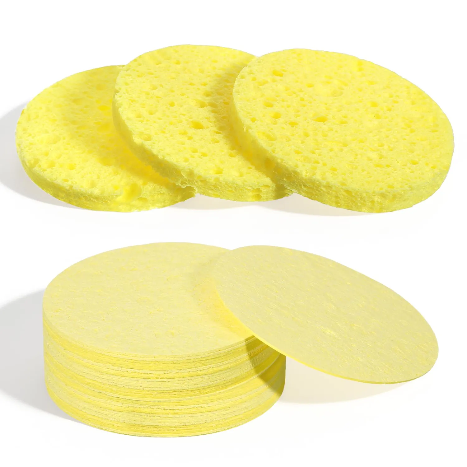 20-Count Compressed Facial Sponges Cosmetic Make Up Sponges Spa Sponge for Daily Cleansing Gentle Exfoliating Makeup Removal (Yellow)