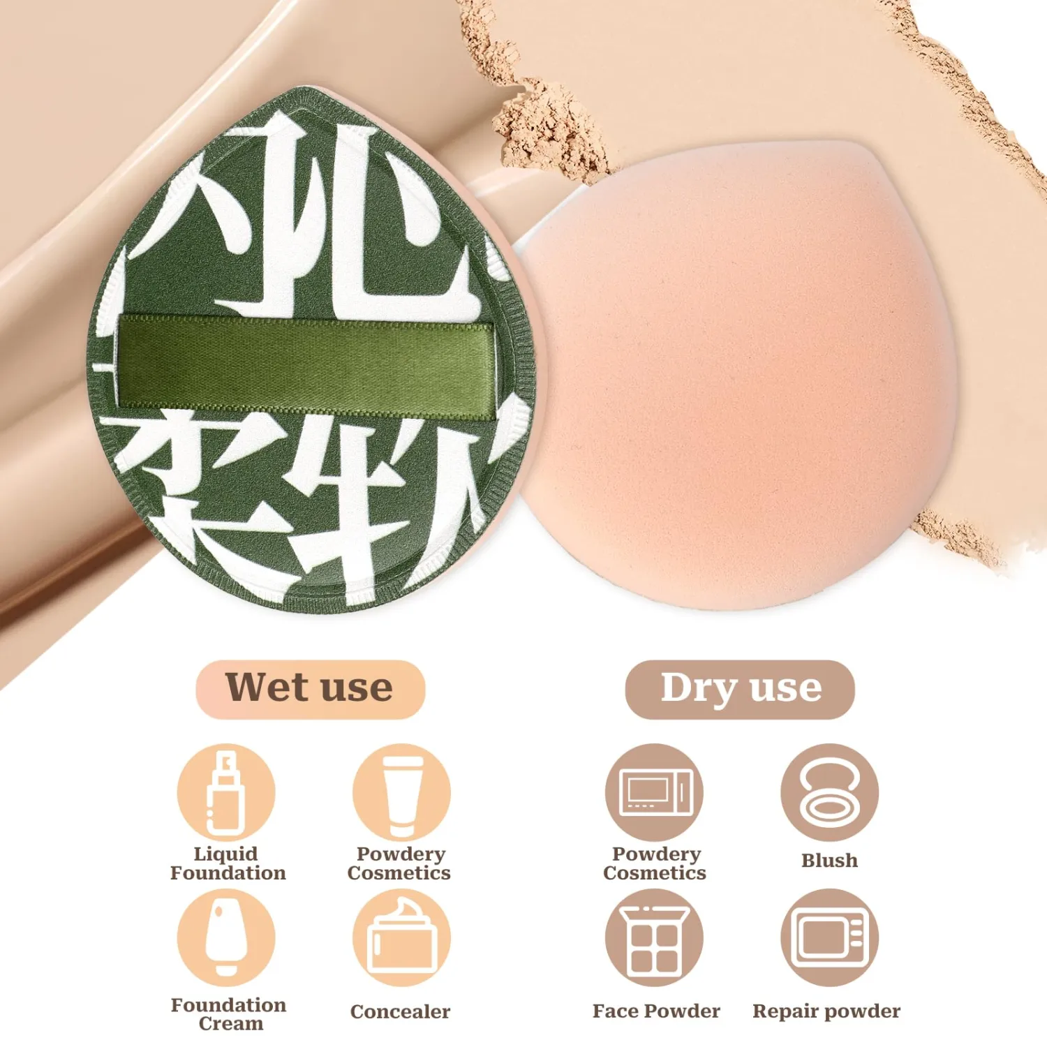 2 Pcs Makeup Sponges for Foundation, Multipurpose Soft Teardrop Cushion Powder Blending Puff for Wet and Dry Powder, Face Foundation, Concealer, Liquid, Cream - Large