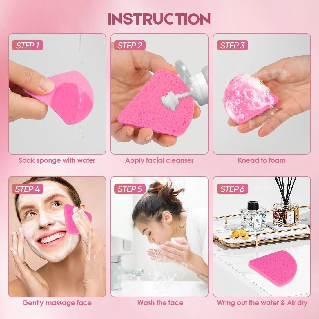 AIDEA Compressed Facial Sponges Pink, 96Count, Disposable Face Sponges, 100% Natural Cellulose Cosmetic Spa Sponge for Facial Cleansing, Exfoliating Mask, Makeup Removal
