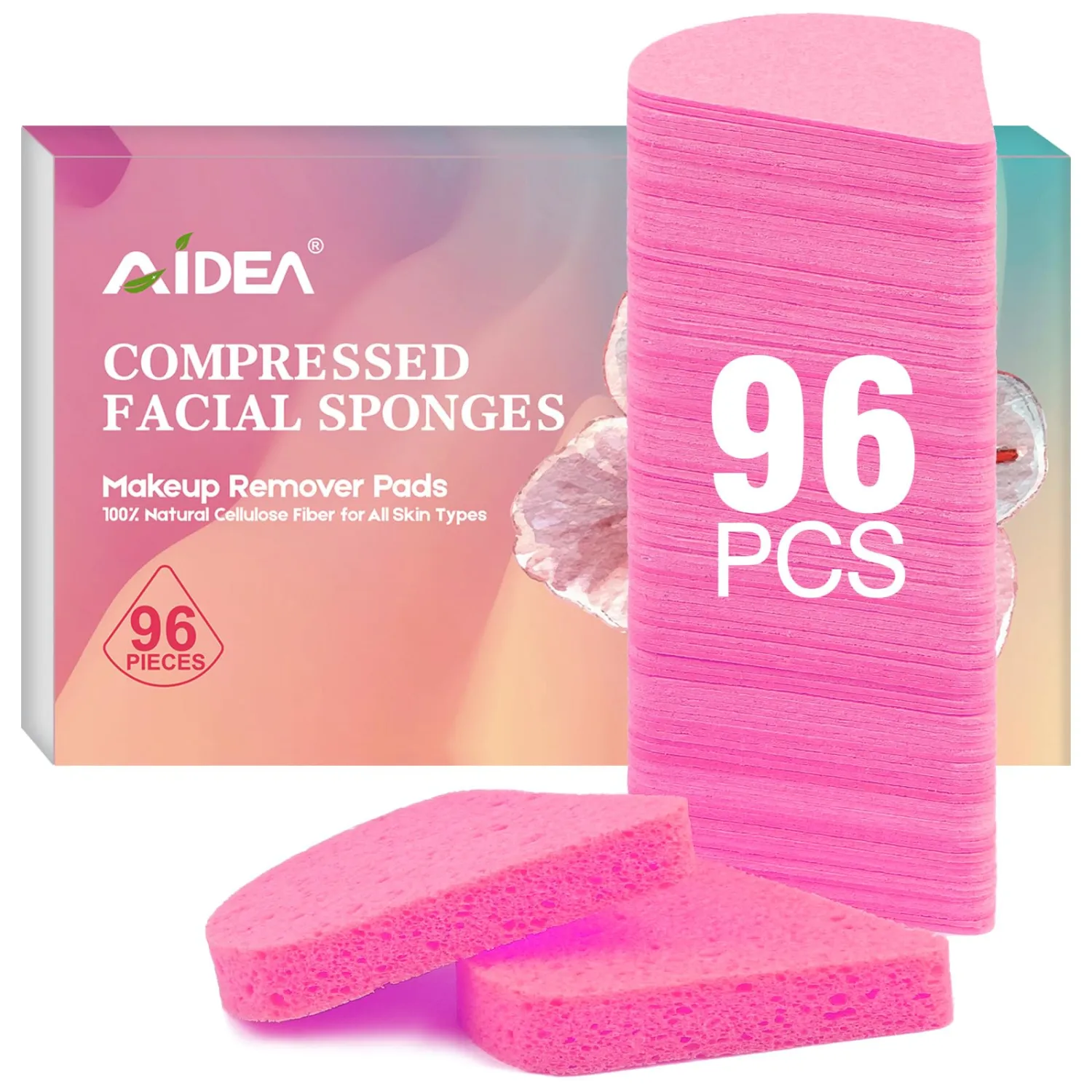 AIDEA Compressed Facial Sponges Pink, 96Count, Disposable Face Sponges, 100% Natural Cellulose Cosmetic Spa Sponge for Facial Cleansing, Exfoliating Mask, Makeup Removal