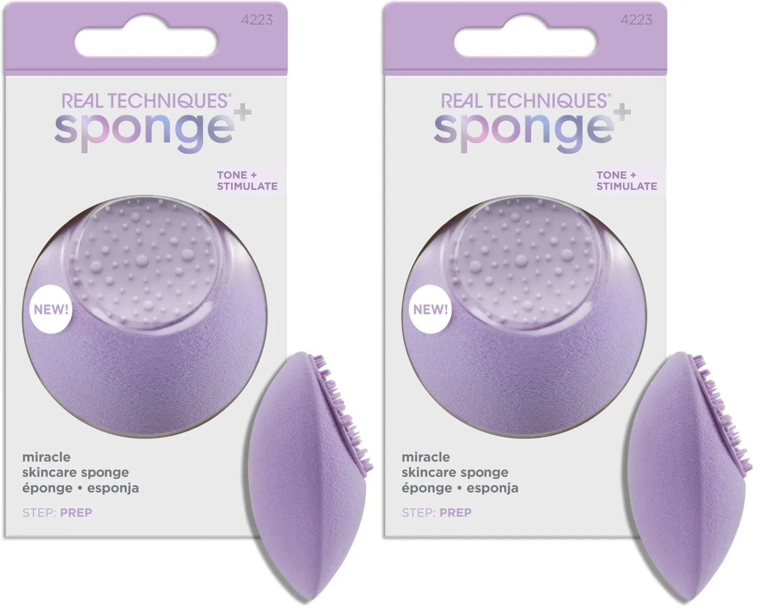 Real Techniques Miracle Skincare Sponge, Beauty Sponge Infused with Vegan Collagen, Reusable for Facial Serums & Moisturizers, Purple, Vegan & Cruelty Free, 2 Count
