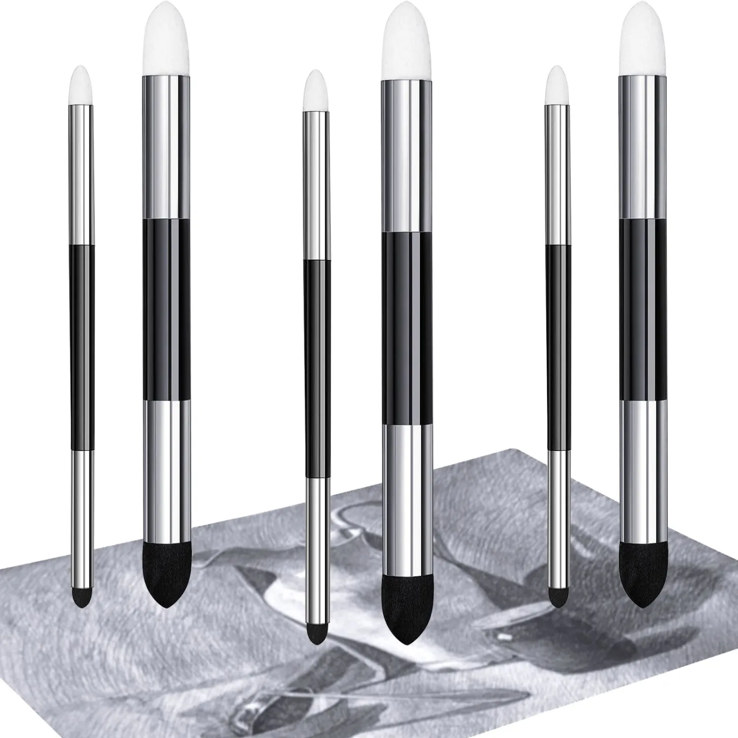 Kosiz 6 Pcs Blending Sponge Pen Double Headed Rub and Buff Washable Sketch Rubbing Sponge Brush Wipe Reusable Blending Stump Drawing Art Blenders for Artist Highlight Shadow Detail Tool (White,Black)
