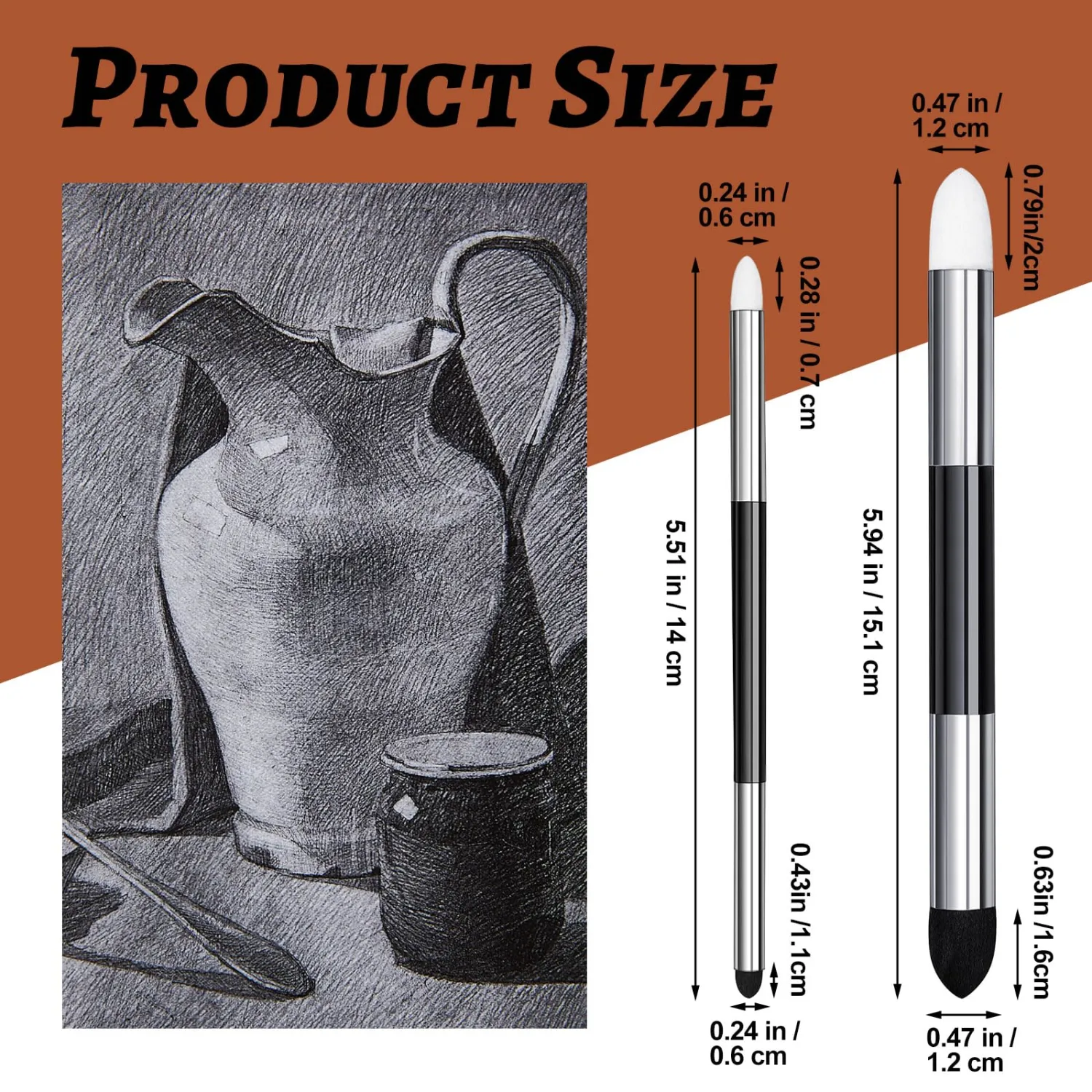 Kosiz 2 Pcs Blending Sponge Pen Double Headed Rub and Buff Washable Sketch Rubbing Sponge Brush Wipe Reusable Blending Stump Drawing Art Blenders for Artist Highlight Shadow Detail Tool (White,Black)