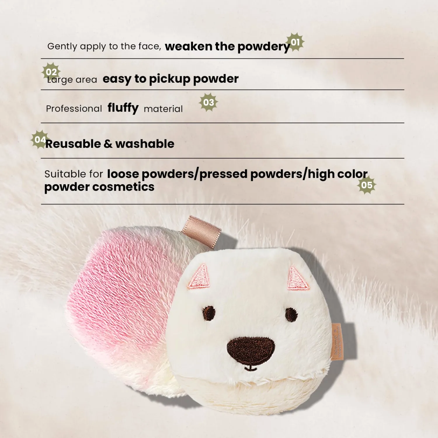 Momo's Workshop Face Fluffy Powder Puff,Soft Plush Setting Powder Puff, Large Velour Makeup Puff for Loose Or Pressed Powders,Round Cosmetic Puff, Beauty Makeup Tool,1pcs
