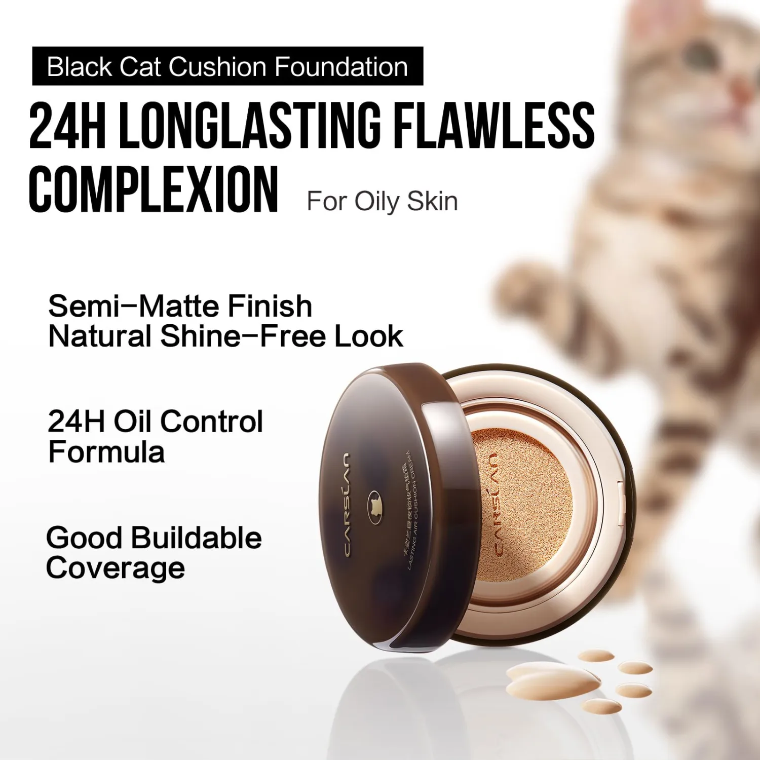 CARSLAN Lasting Air Cushion Cream Face Foundation Makeup, Lightweight, Medium to Full Coverage, Semi-Matte, Long-Lasting Oil Control Finish Foundation, P01 Fair Pink For Oil Skin (Refill Included)
