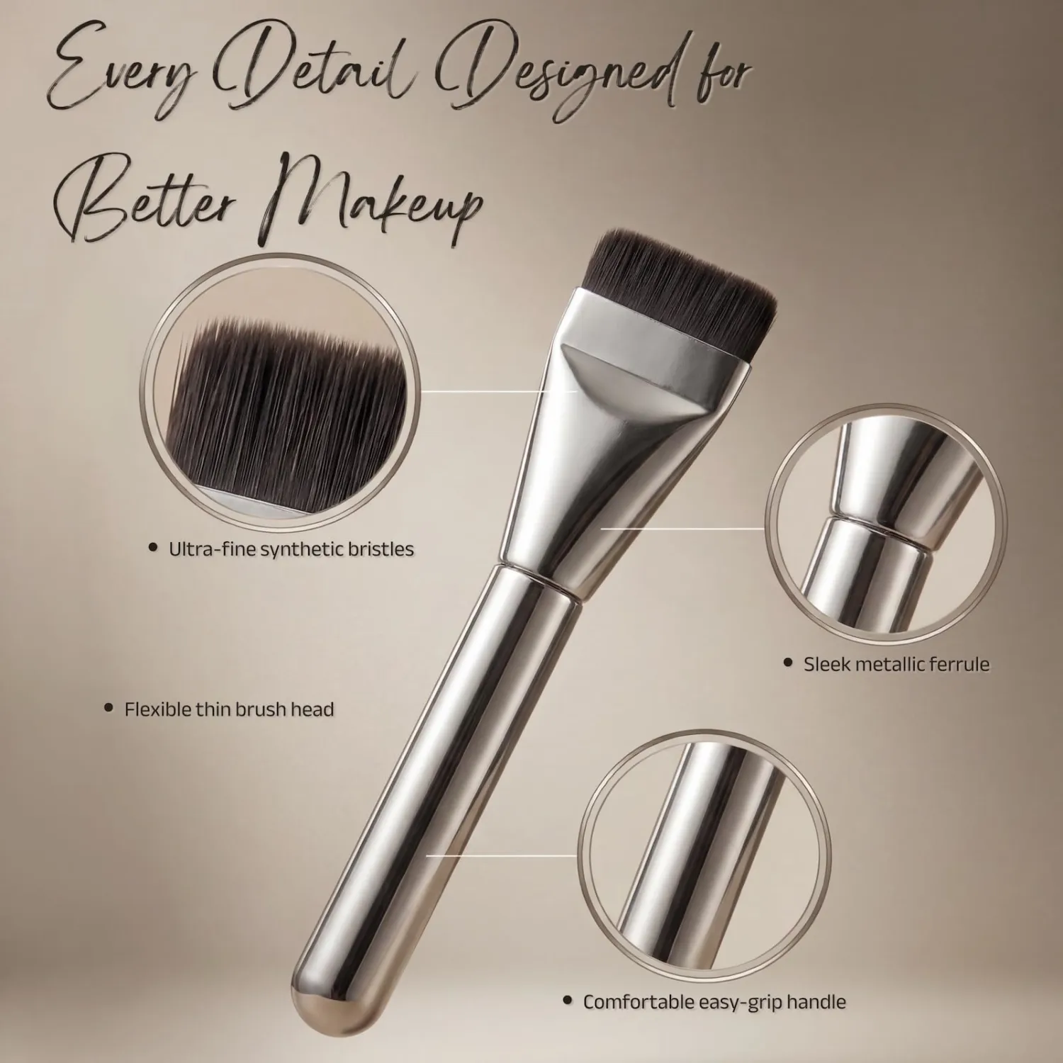 Flat Foundation Brush, Korean Makeup Spatula Brush for Liquid Foundation, BB Cream, Facial Contour, Ultra-Thin with Synthetic Bristles for Smooth & Even Application