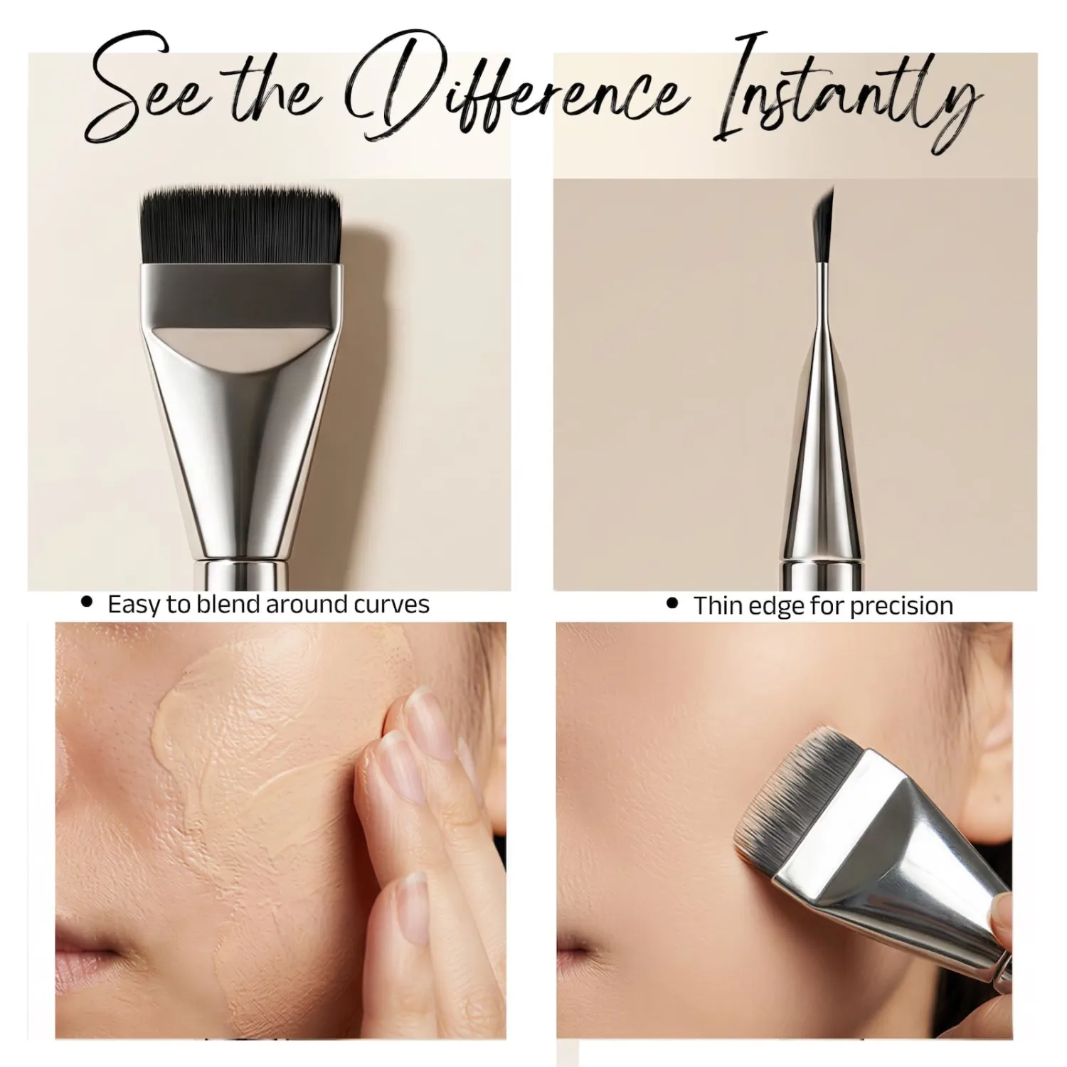 Flat Foundation Brush, Korean Makeup Spatula Brush for Liquid Foundation, BB Cream, Facial Contour, Ultra-Thin with Synthetic Bristles for Smooth & Even Application