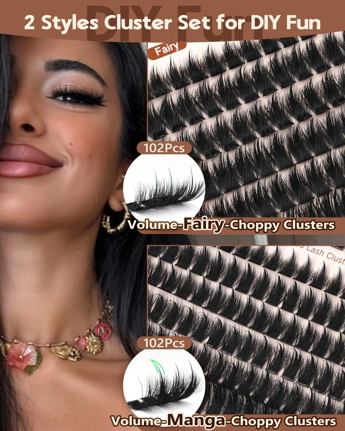 Goddvenus Manga Lash clusters With Spikes Wispy Cluster Eyelash Extensions Natural Fairy Eyelash Clusters D Curl Individual Lashes Fluffy False Eyelashes (12-18mm)