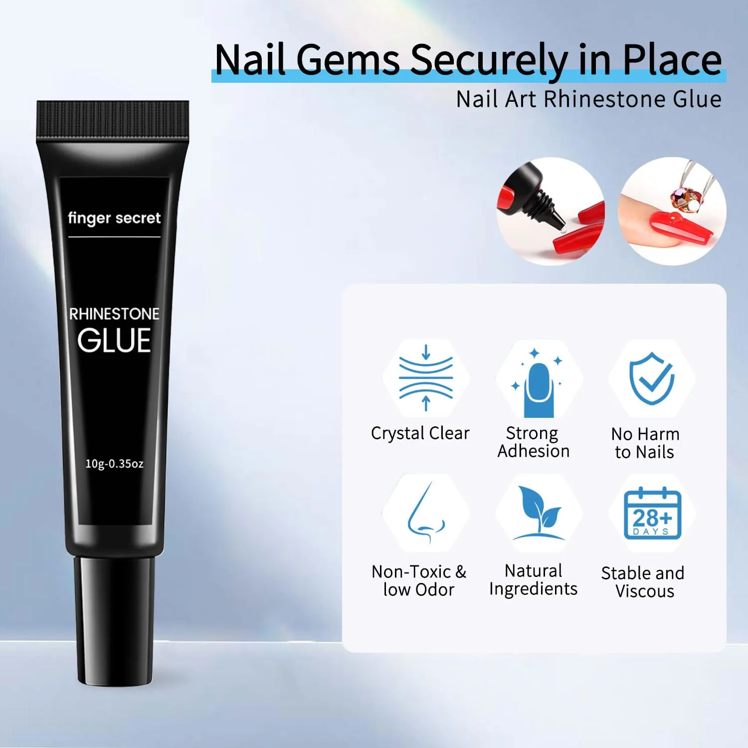 Nail Glue Rhinestone Glue 2-Pack (10g x 2) – Clear Sculpting Gel for Nail Charms, Thick UV/LED Formula with Precision Tip, Easy DIY 3D Nail Art, Not for Extension