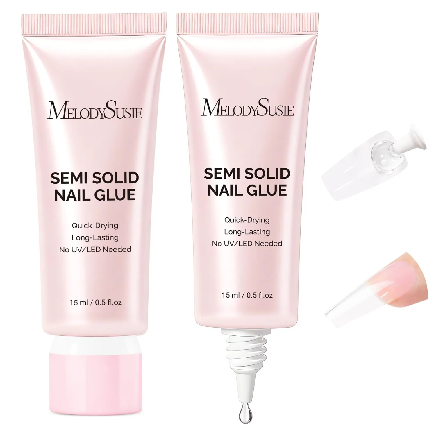 MelodySusie 2PCS Super Strong Nail Glue, Semi Solid Nail Glue Press On Nails, Quick Drying, No UV Lamp Needed, Long Lasting, Nail Glues DIY Home Salon Manicure 15ml