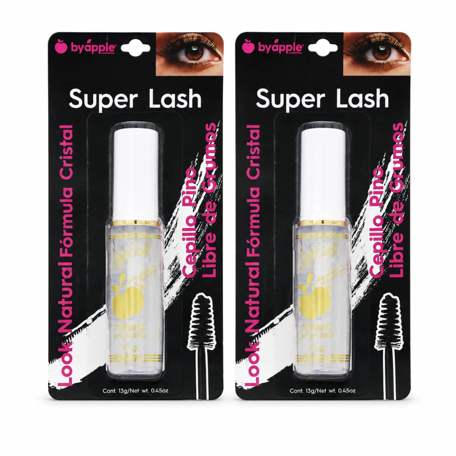 BY APPLE Super Lash Natural Look Mascara, Crystal Clear, Volumizing & Lengthening, 2 Pack, 0.4 Fl Oz Each