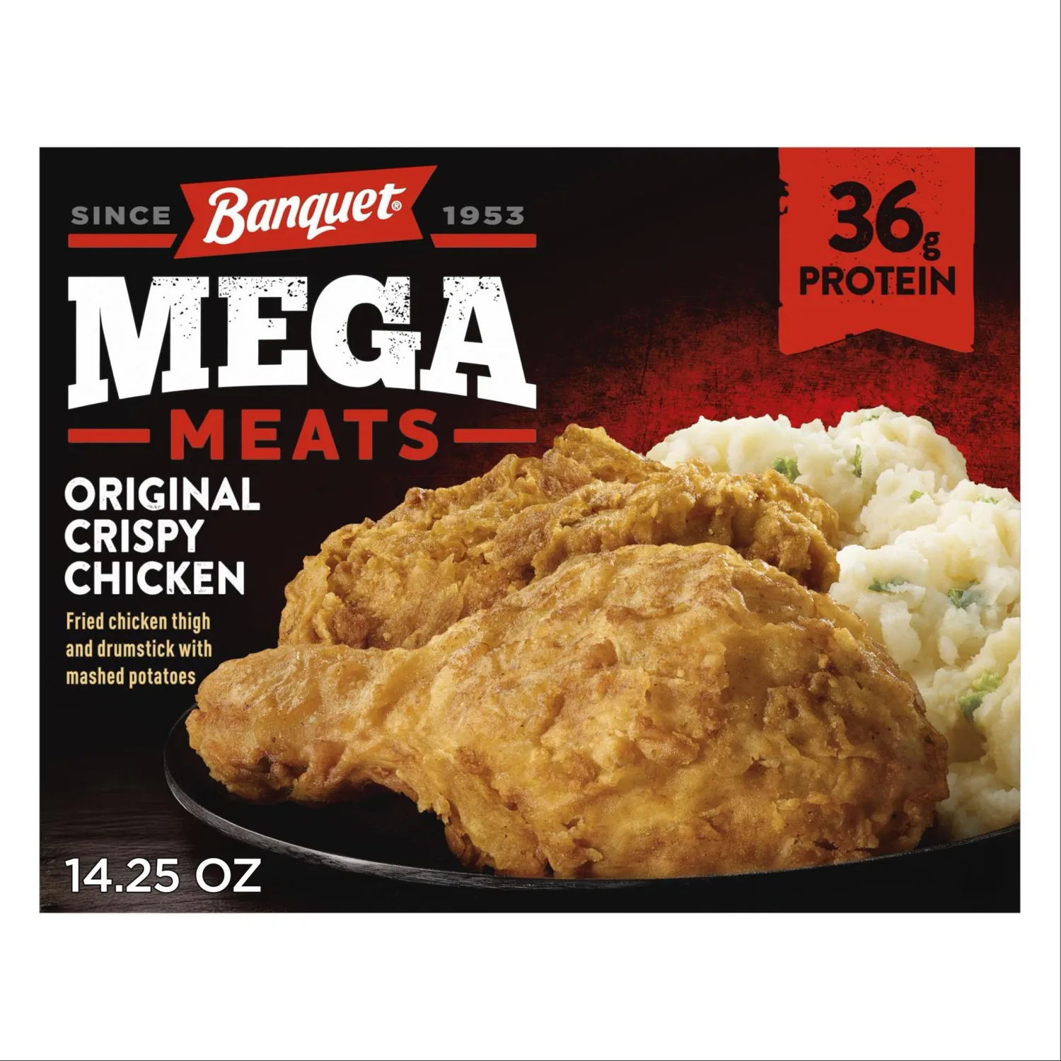 Banquet MEGA Meats Original Crispy Chicken with Mashed Potatoes, Frozen Meal, 14.25 oz.
