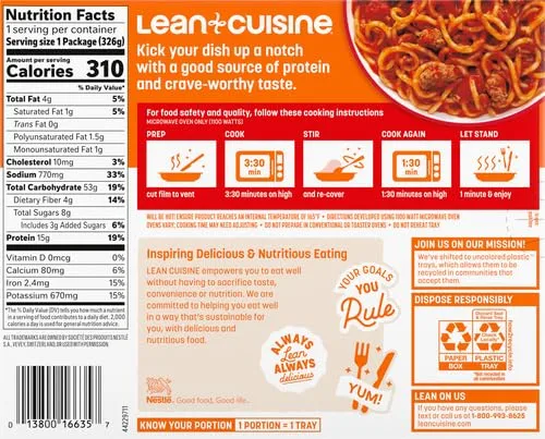 Lean Cuisine Signature Spaghetti With Meat Sauce, Frozen Meals, Frozen Pasta Lunch Or Dinner 11.5 oz